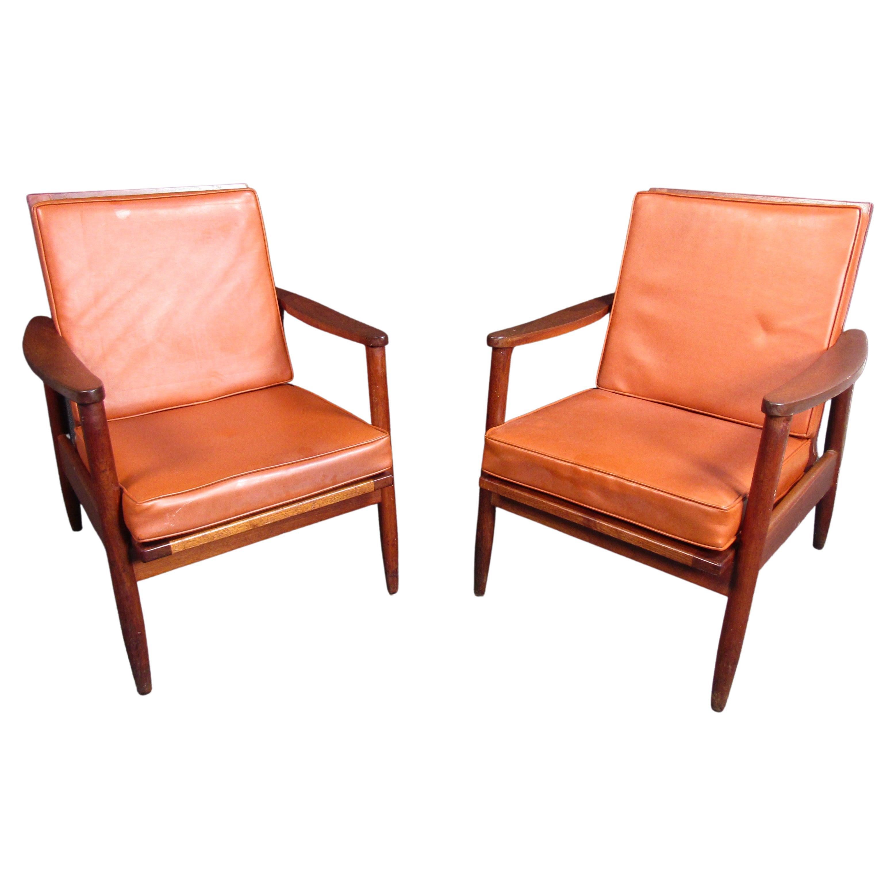 Pair of Vintage Modern Walnut Chairs