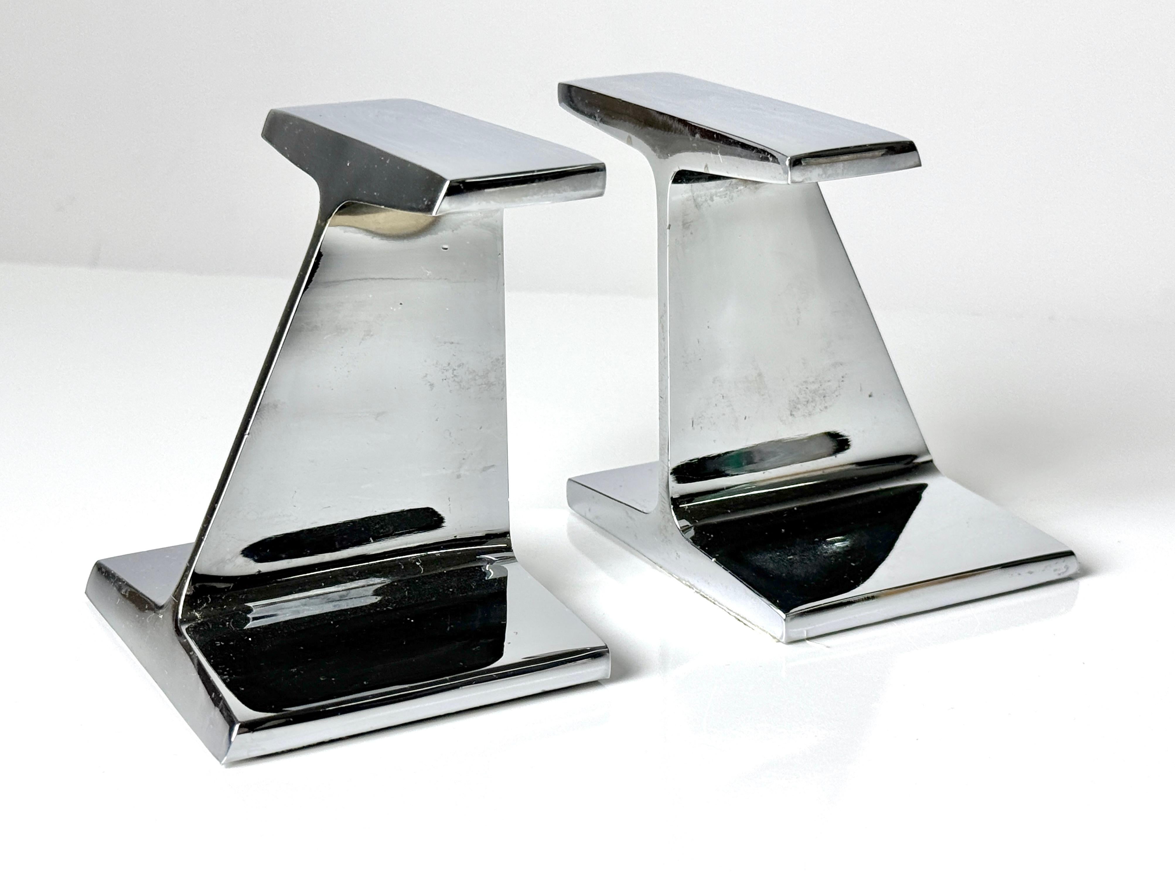 Mid-Century Modern Pair of Vintage Modernist Chromed Steel I Beam Bookends Bill Curry Style 1970s For Sale