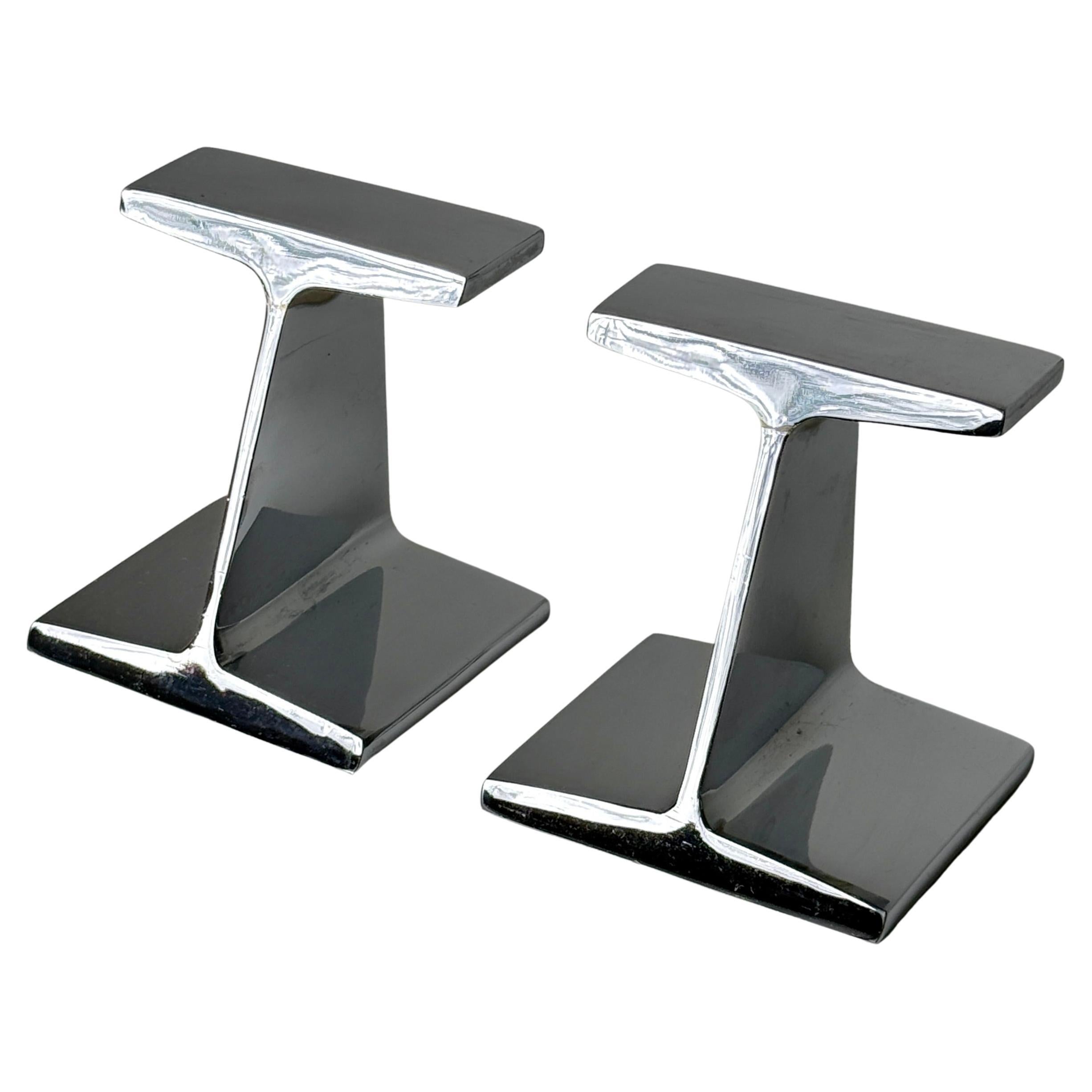 Pair of Vintage Modernist Chromed Steel I Beam Bookends Bill Curry Style 1970s For Sale