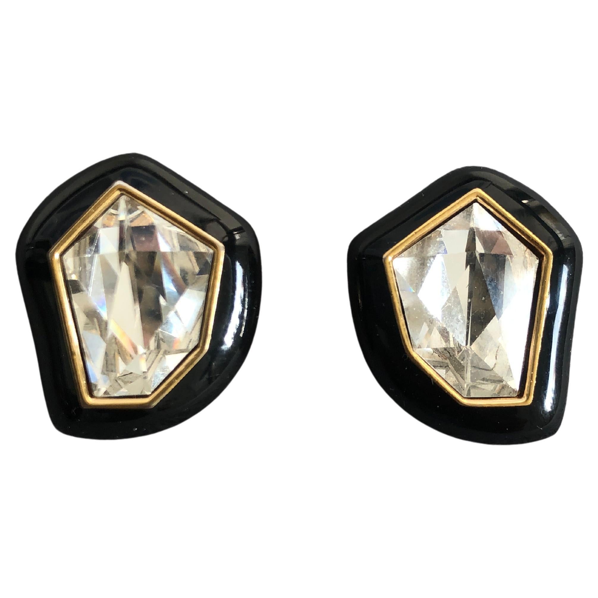 Pair of Vintage Modernist Glam Clip Earrings by Daniel Swarovski  For Sale