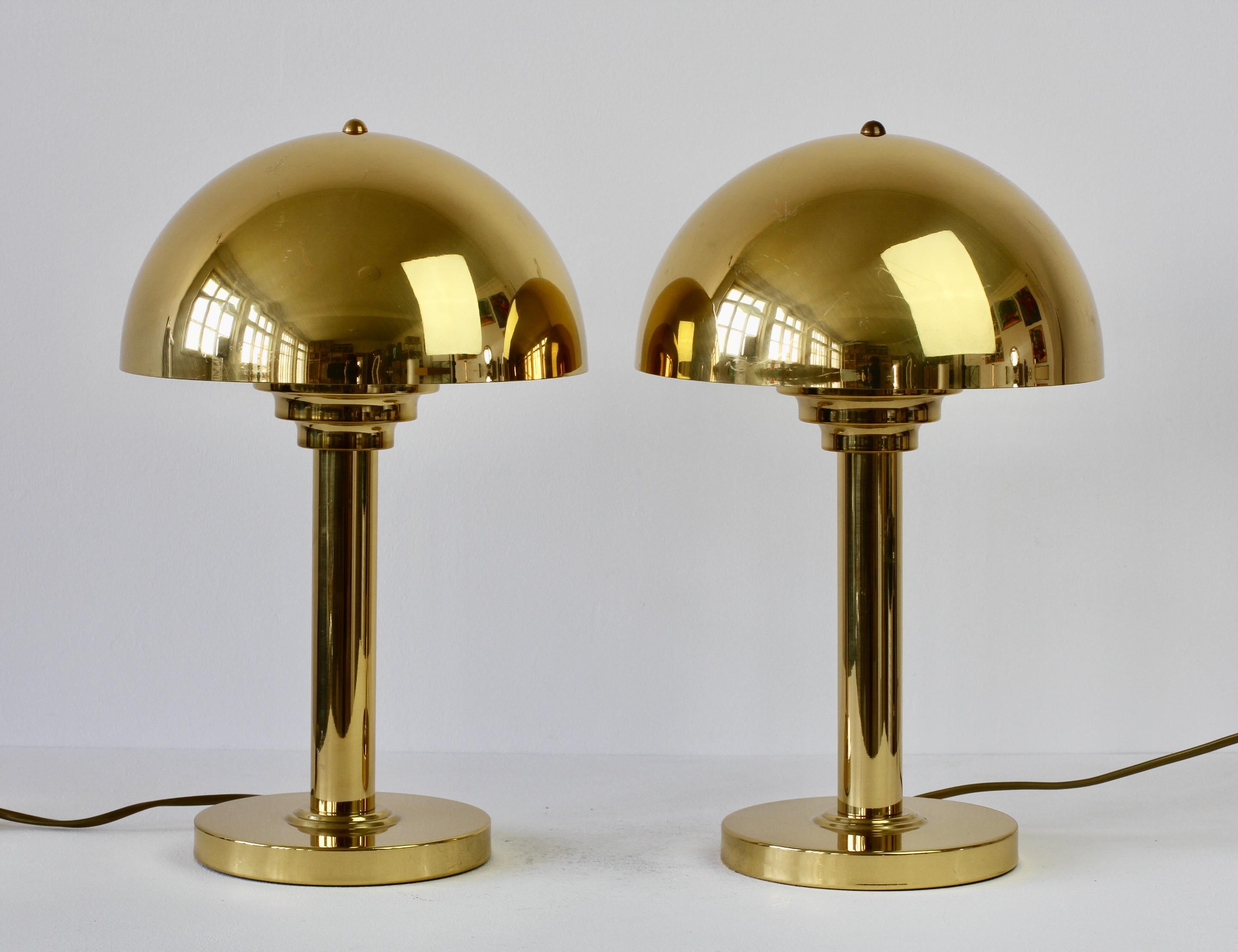 German Pair of Vintage Modernist Art Deco Style Polished Brass Table Lamps