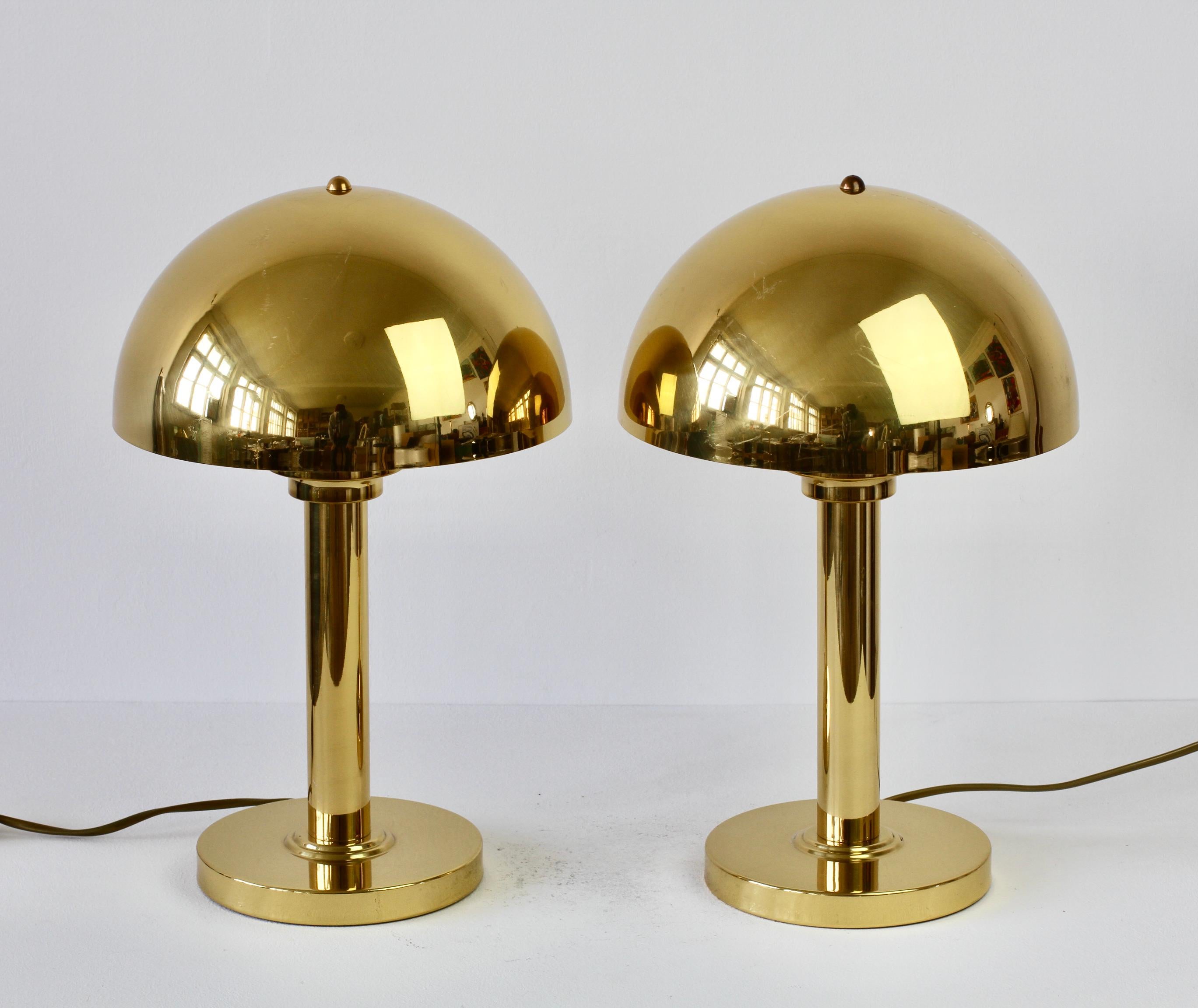 Brushed Pair of Vintage Modernist Art Deco Style Polished Brass Table Lamps
