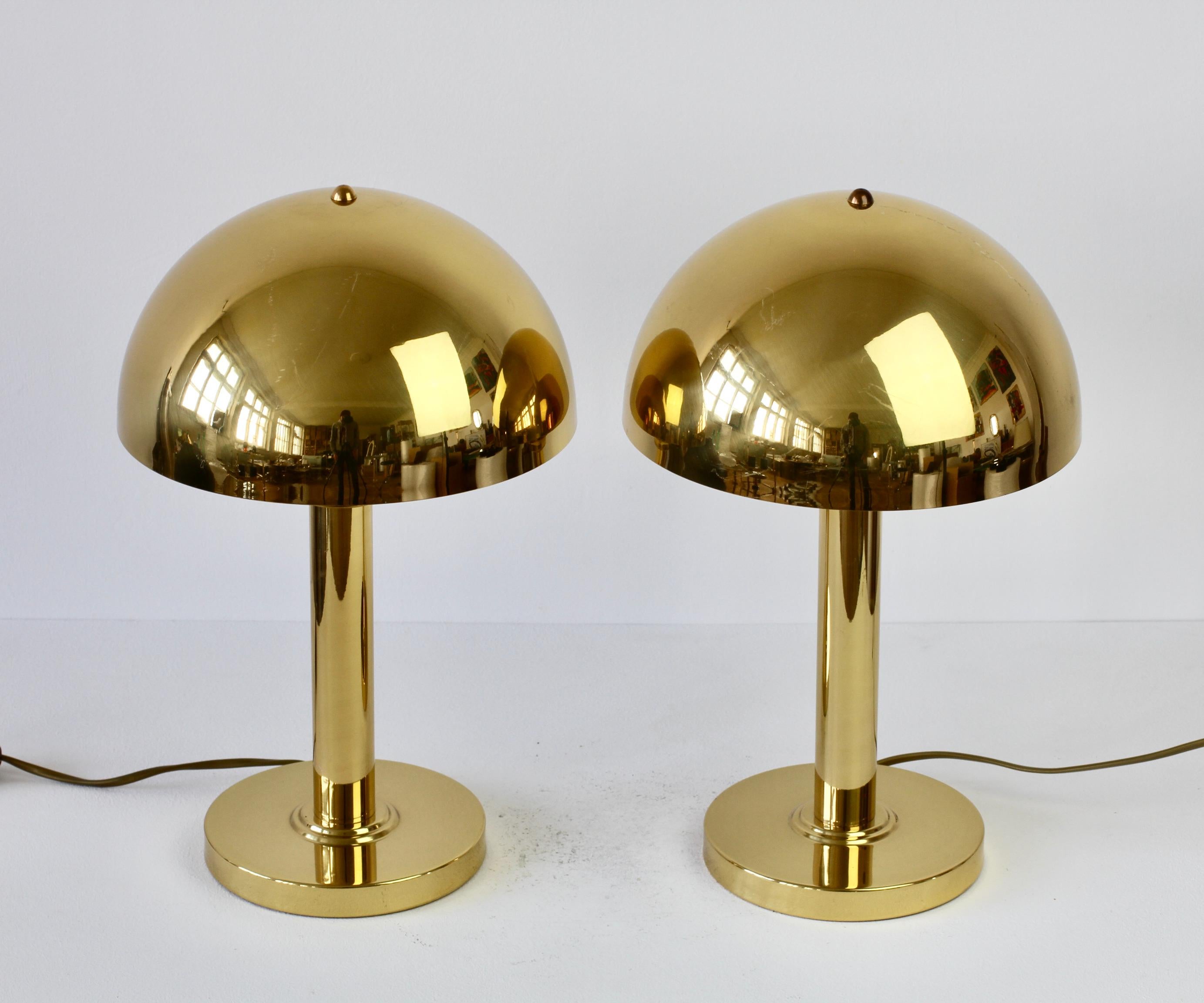 20th Century Pair of Vintage Modernist Art Deco Style Polished Brass Table Lamps