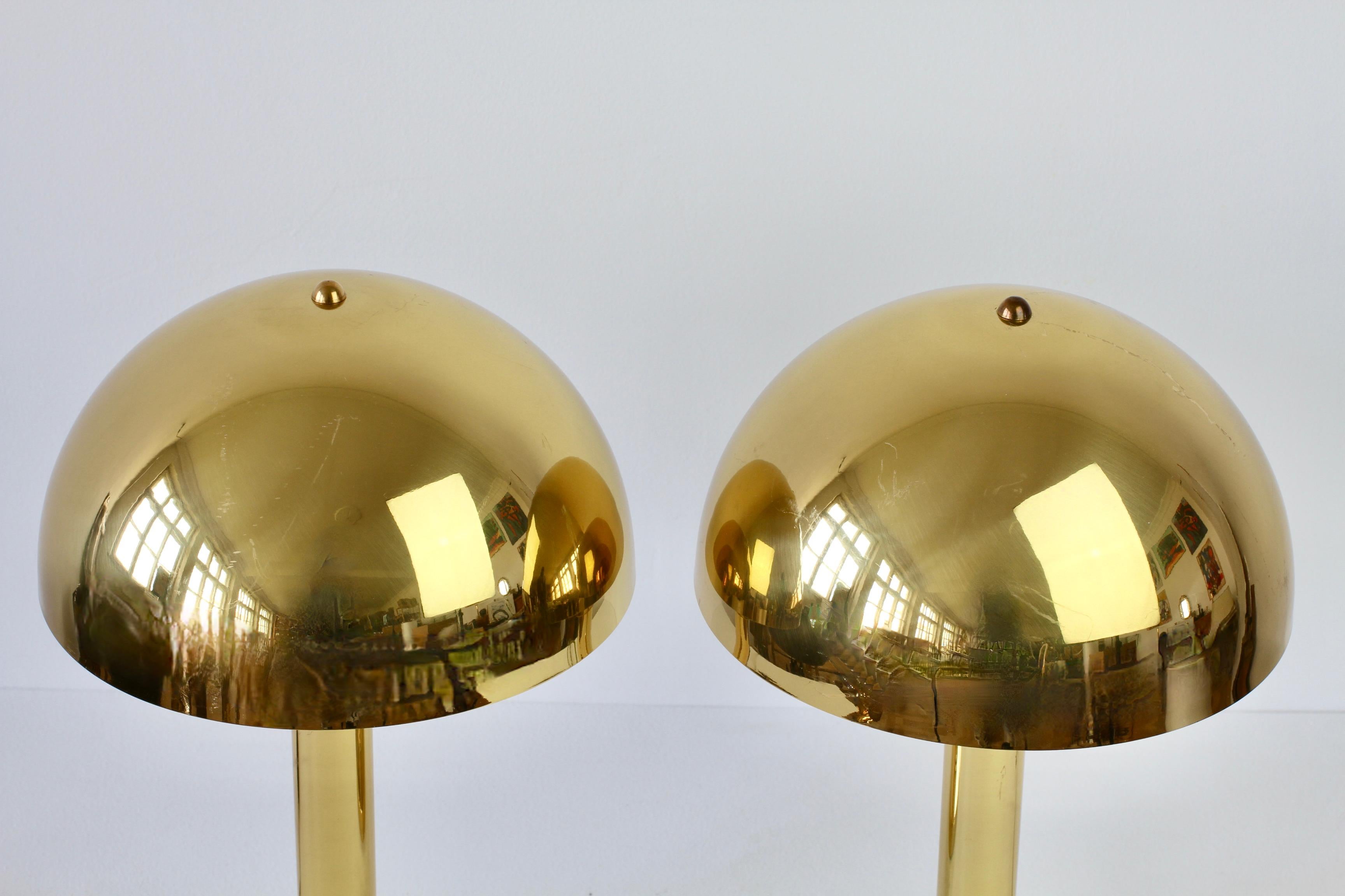 Metal Pair of Vintage Modernist Art Deco Style Polished Brass Table Lamps
