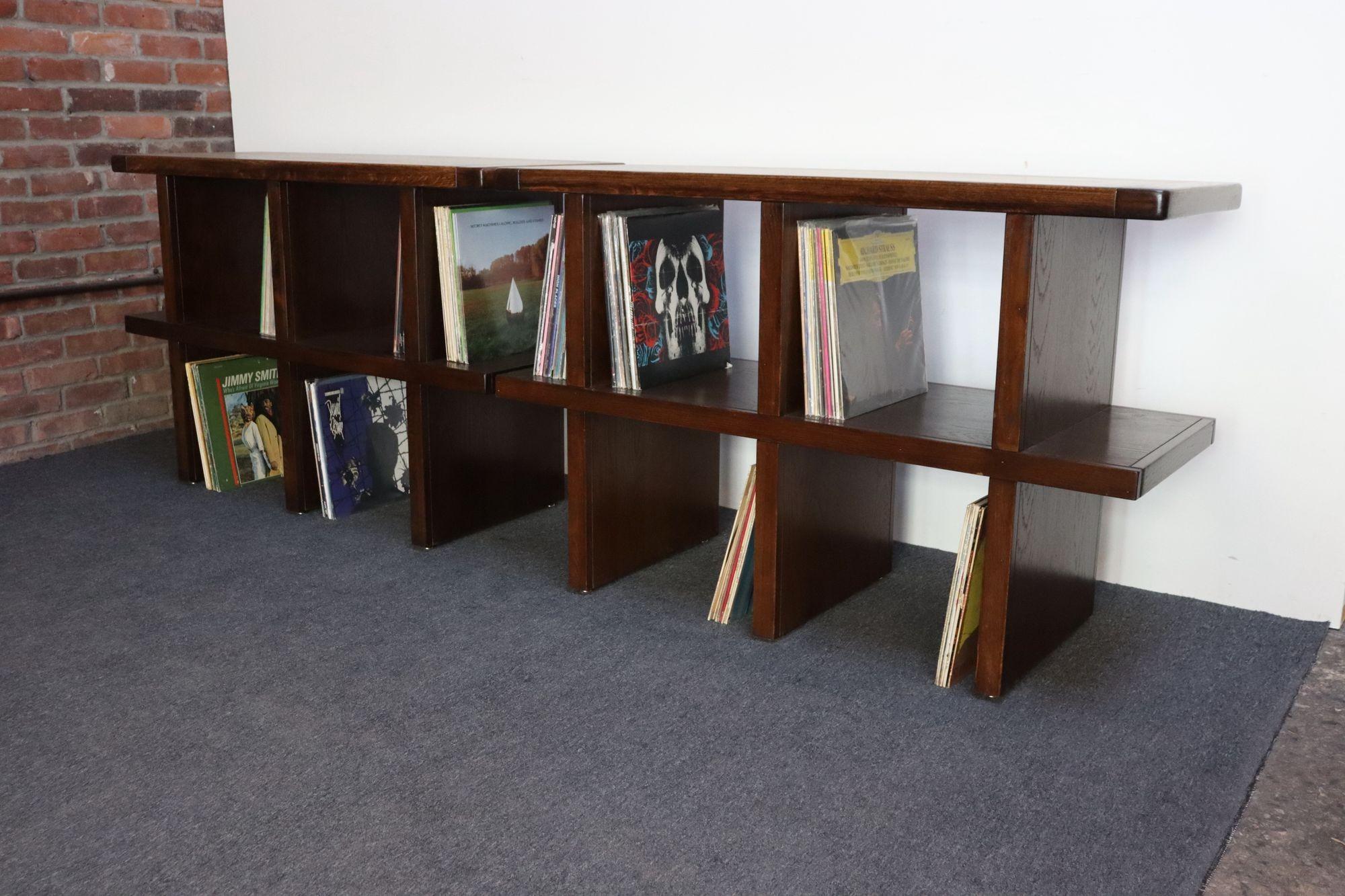 Metallo Coppia di librerie modulari vintage / scaffali per dischi in frassino tinto in vendita