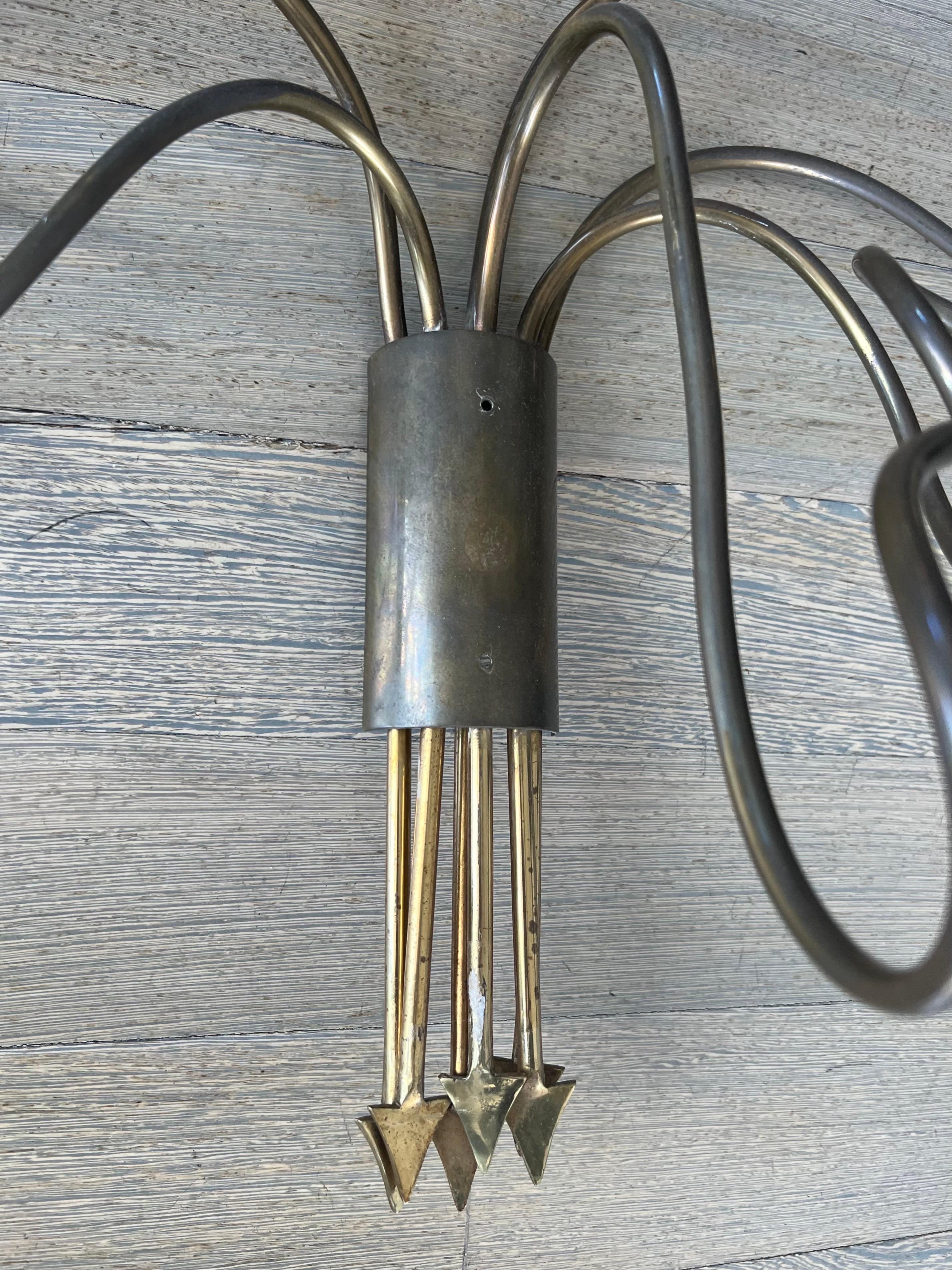 Pair of Vintage Monumental 6 arm Brass Sconces from David Adler Residence In Good Condition For Sale In New York, NY