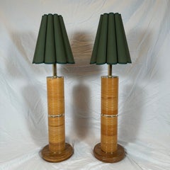 Pair of Vintage Monumental Pencil Reed and Brass Table Lamps