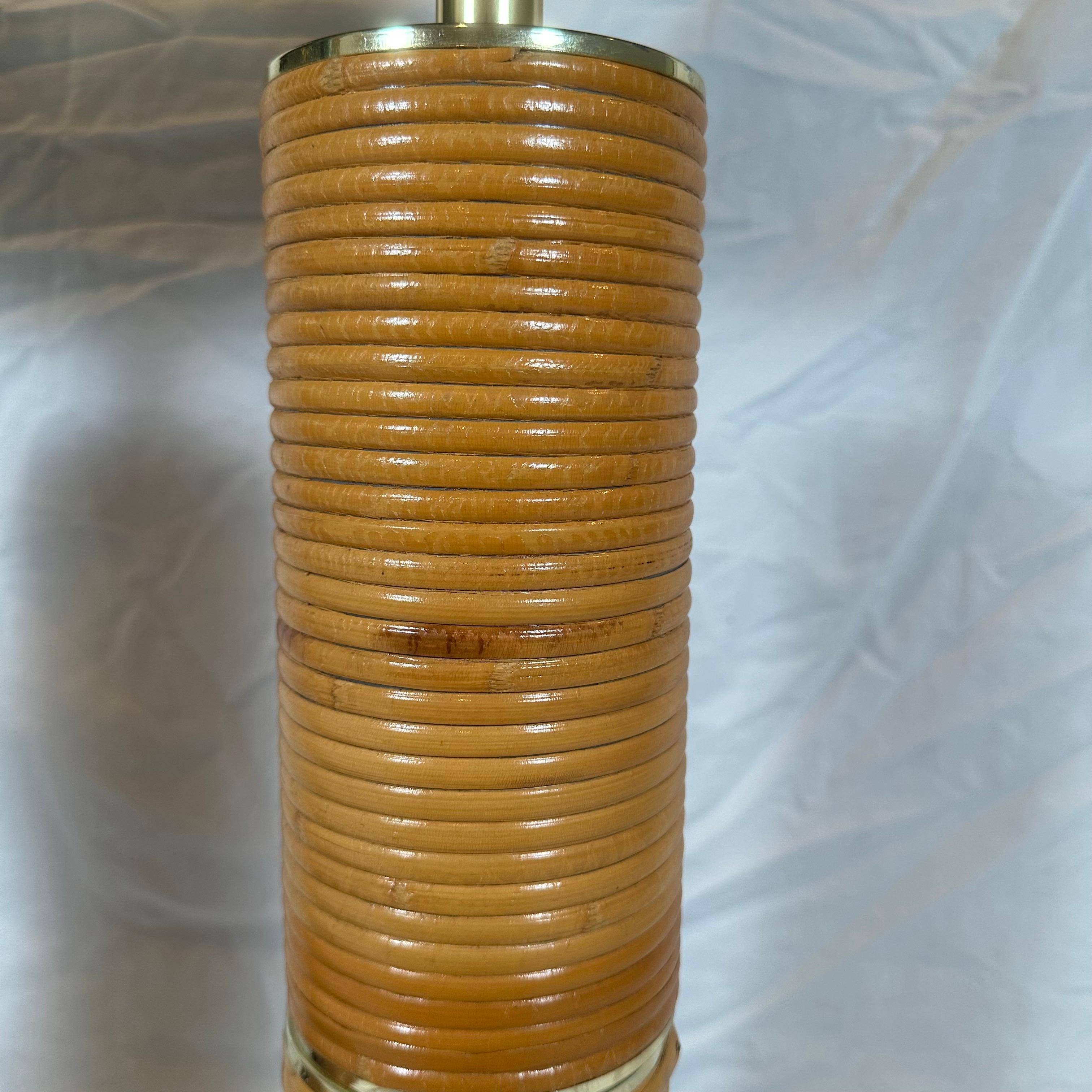 Pair of Vintage Monumental Pencil Reed and Brass Table Lamps For Sale 1