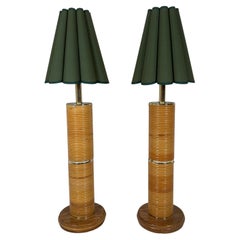 Pair of Vintage Monumental Pencil Reed and Brass Table Lamps