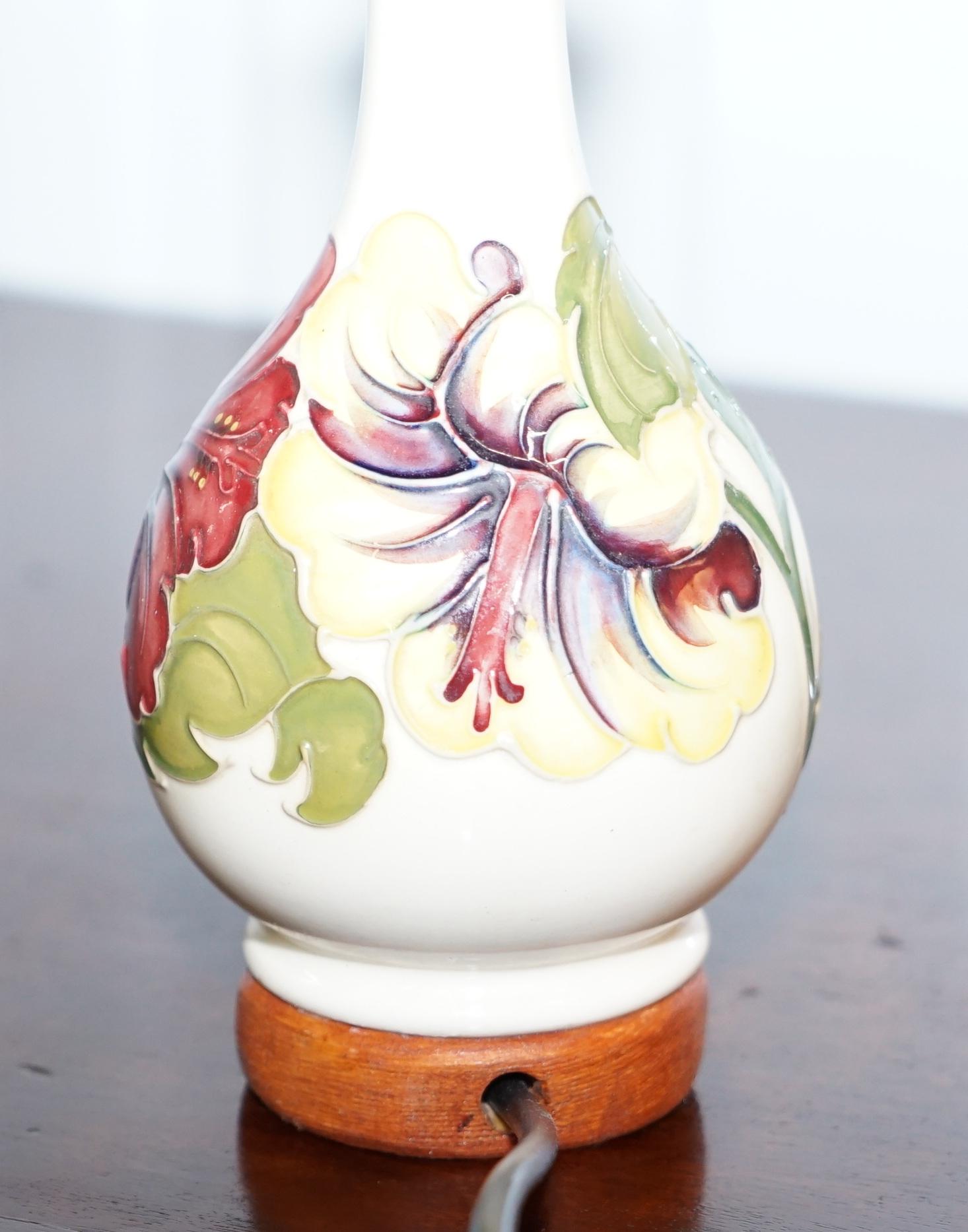 Porcelain Pair of Vintage Moorcroft Vase Lamps Fully Restored and Converted Lovely, Pair