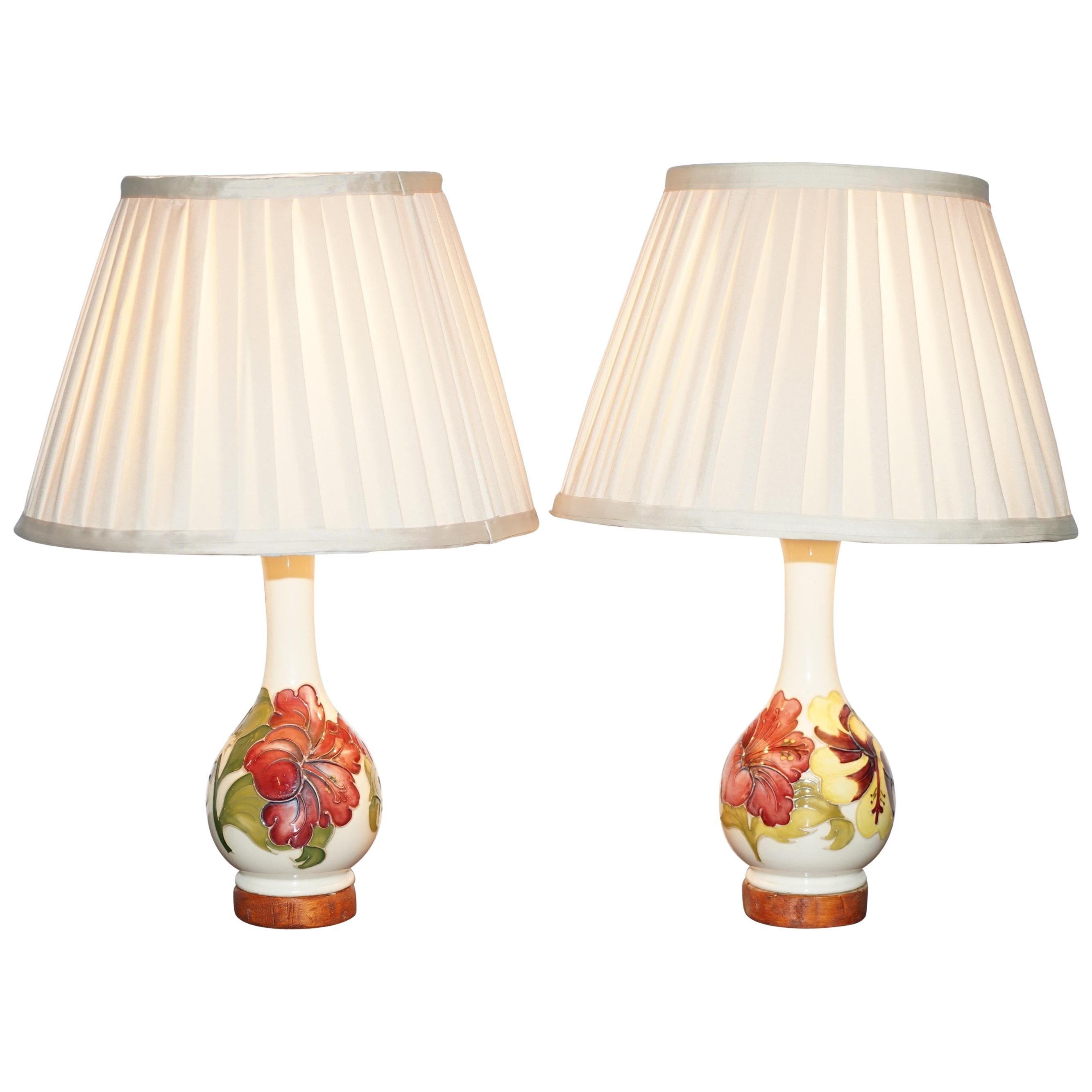 Pair of Vintage Moorcroft Vase Lamps Fully Restored and Converted Lovely, Pair