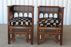 Pair of Vintage Moorish Inlaid Chairs, Morocco, 1950s