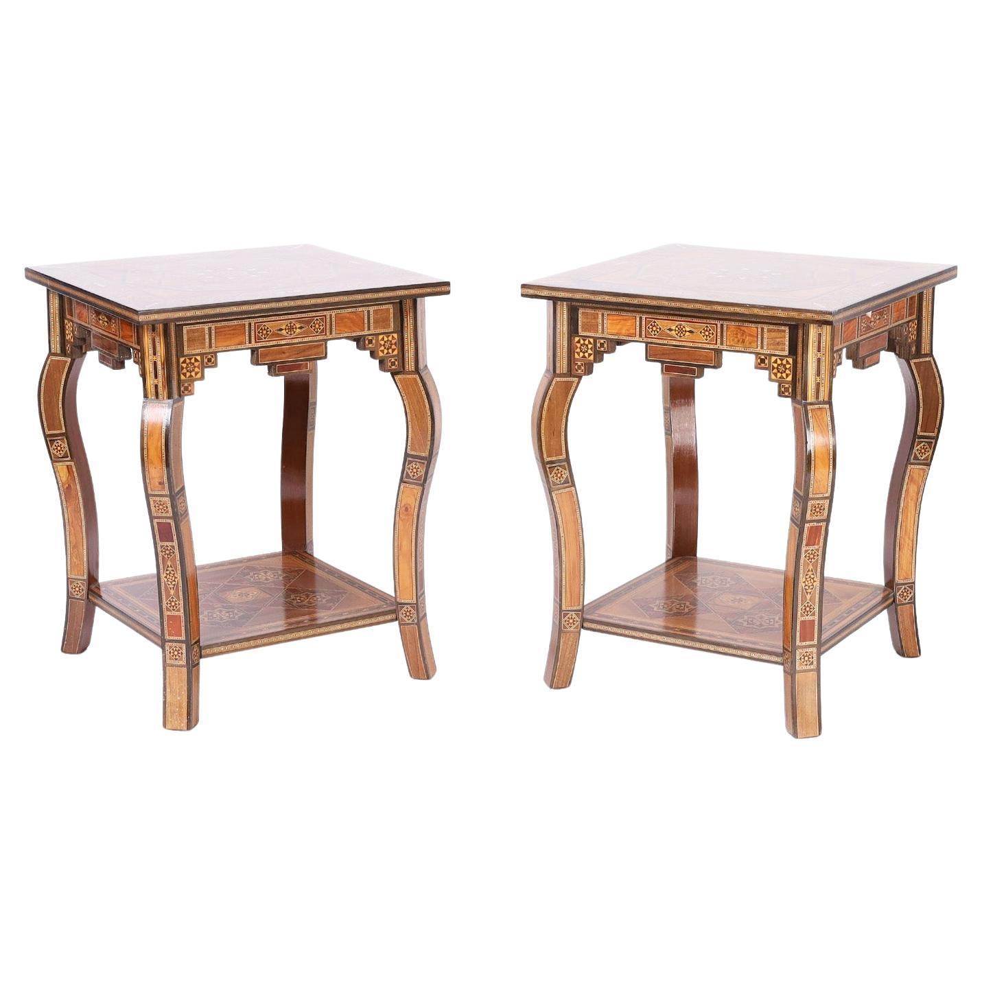 Pair of Vintage Moroccan Inlaid Stands or Tables