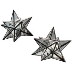 Pair of Vintage Moroccan Leaded Glass Sconce Lights