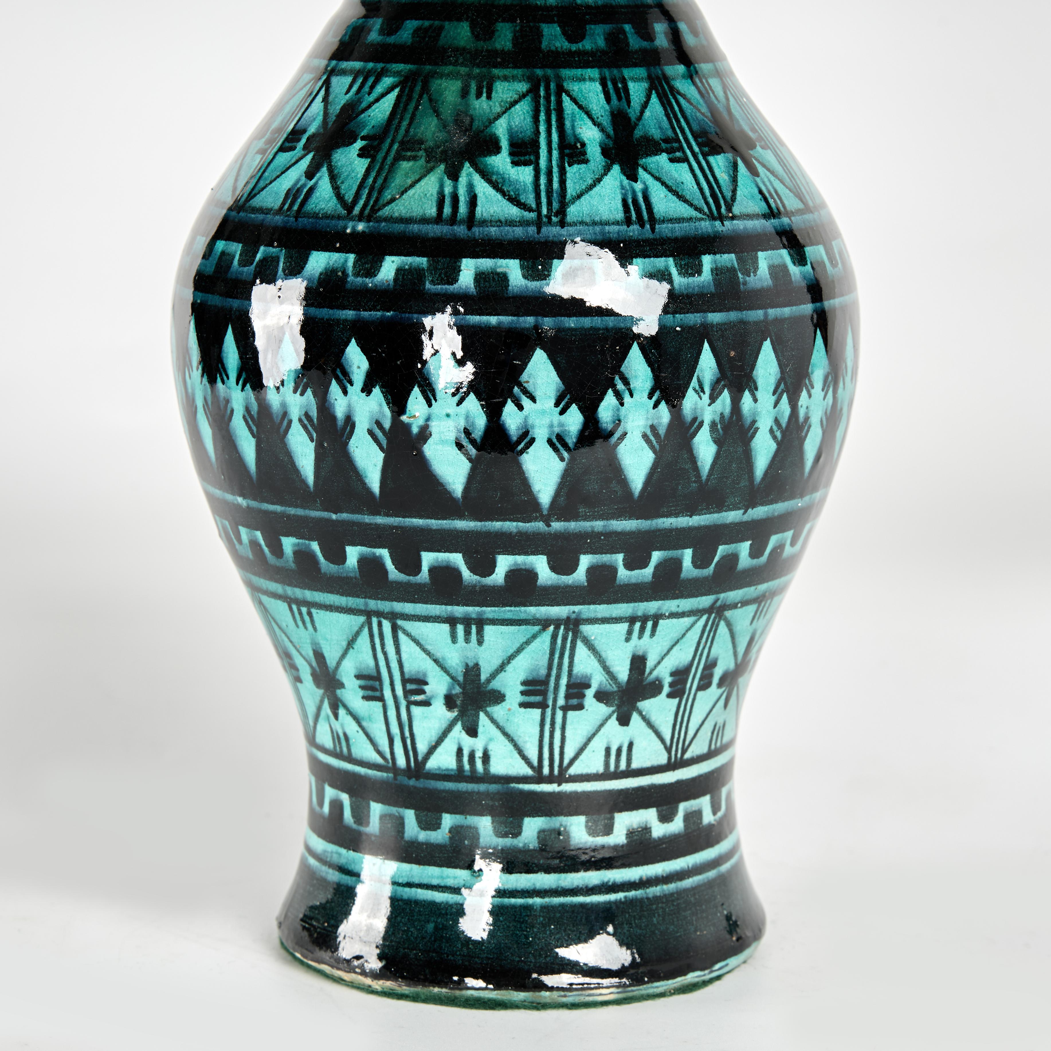 Marocain Paire de vases vintage en poterie émaillée Safi du Maroc en vente