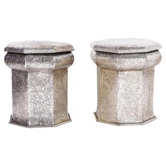Pair of Retro Moroccan Tin Storage Bins or Stands