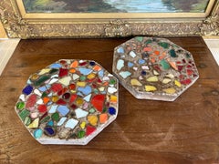Pair of Vintage Mosaic Glass and Concrete Octagonal Stepping Stones