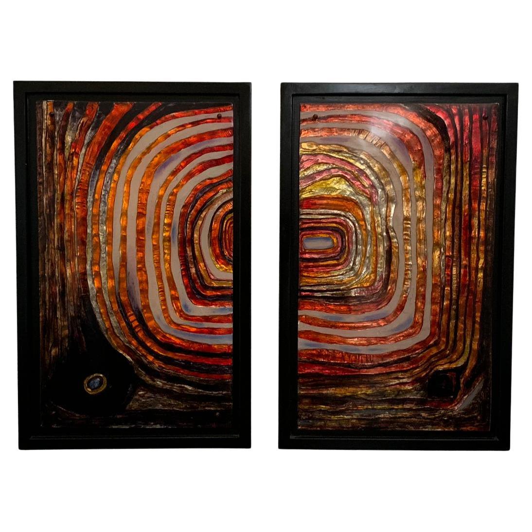 Pair of vintage multicolored resin panels, 70's