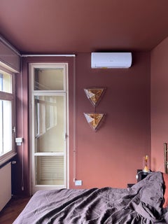 Paire de lampes murales d'appoint vintage en verre de Murano transparent et orange de La Murrina