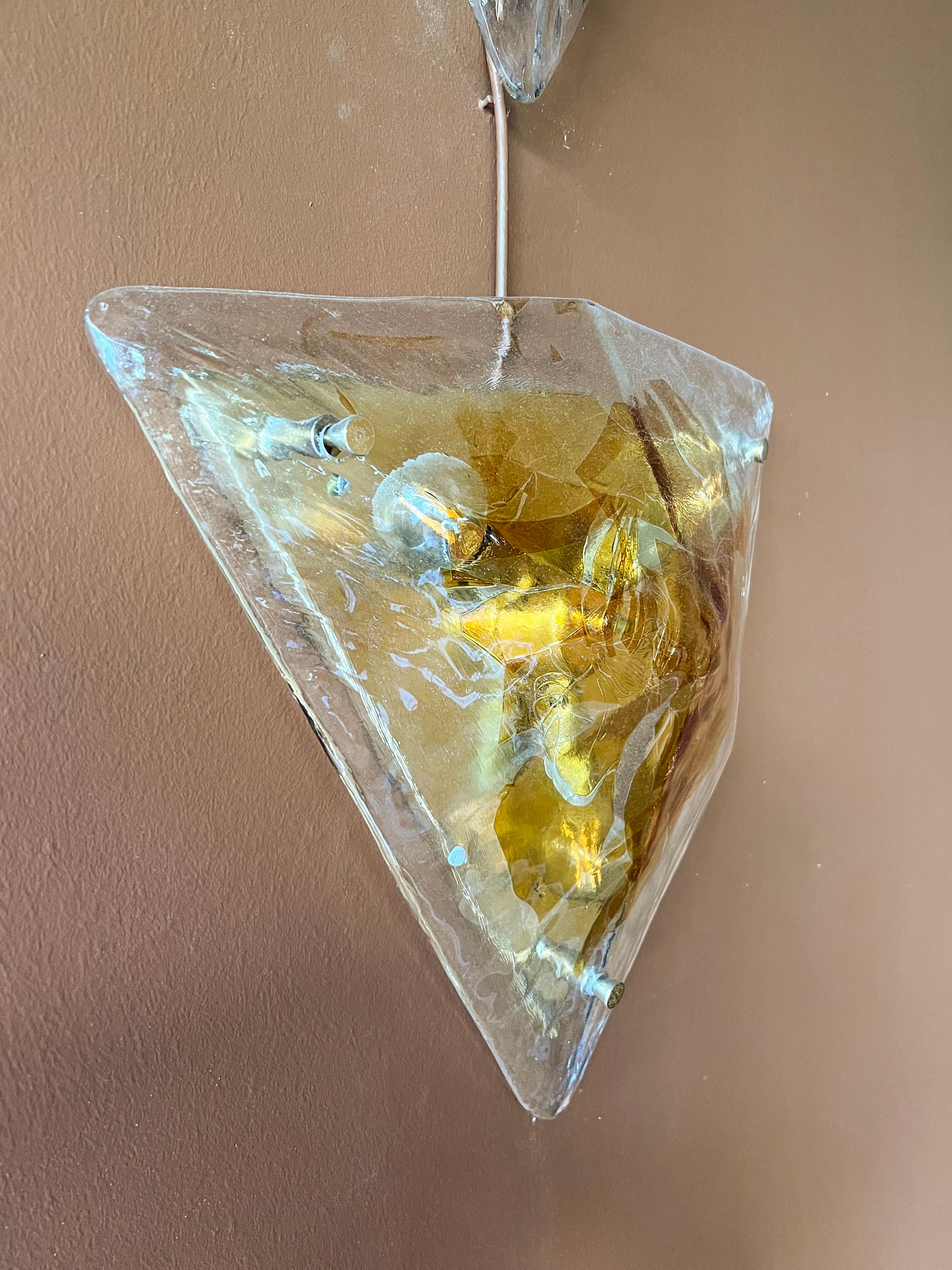 Modern Pair of Vintage Murano Accent Wall Lamps in Clear and Orange Glass by La Murrina For Sale