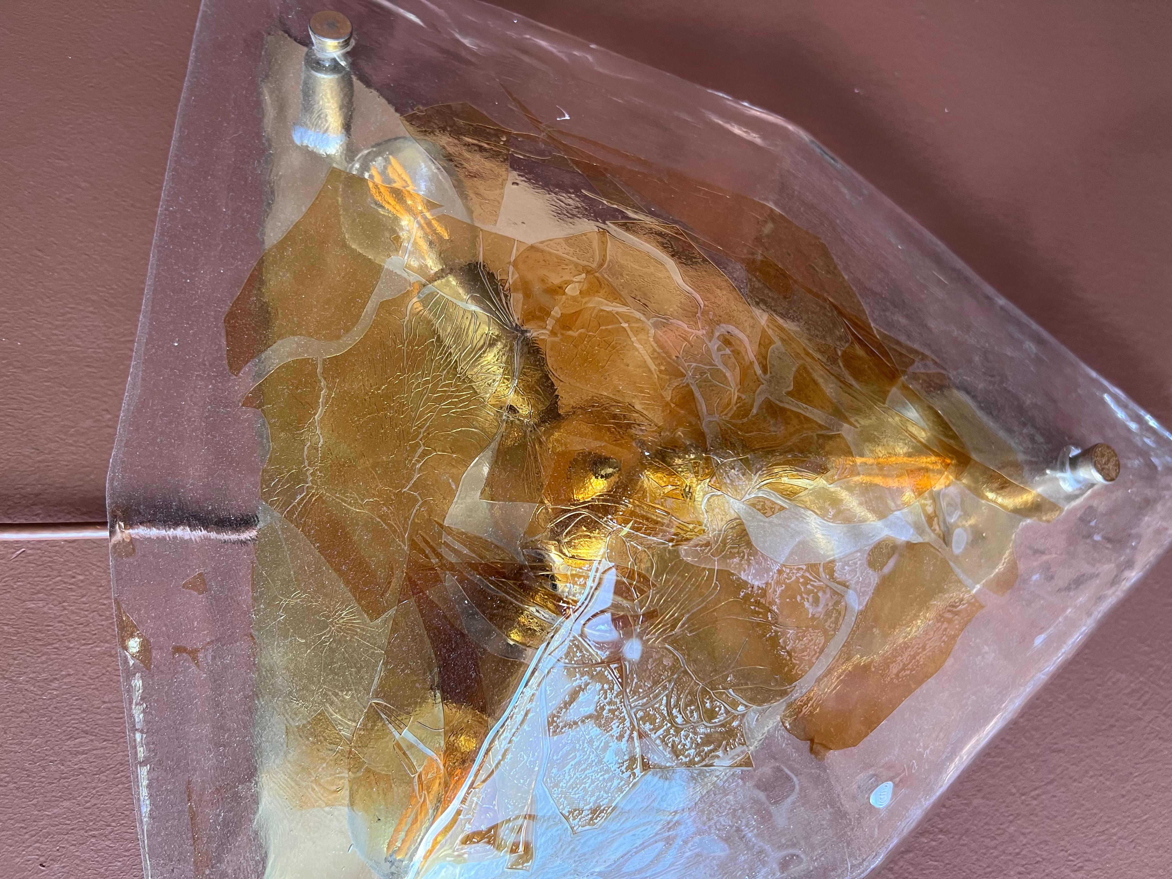 Italian Pair of Vintage Murano Accent Wall Lamps in Clear and Orange Glass by La Murrina For Sale
