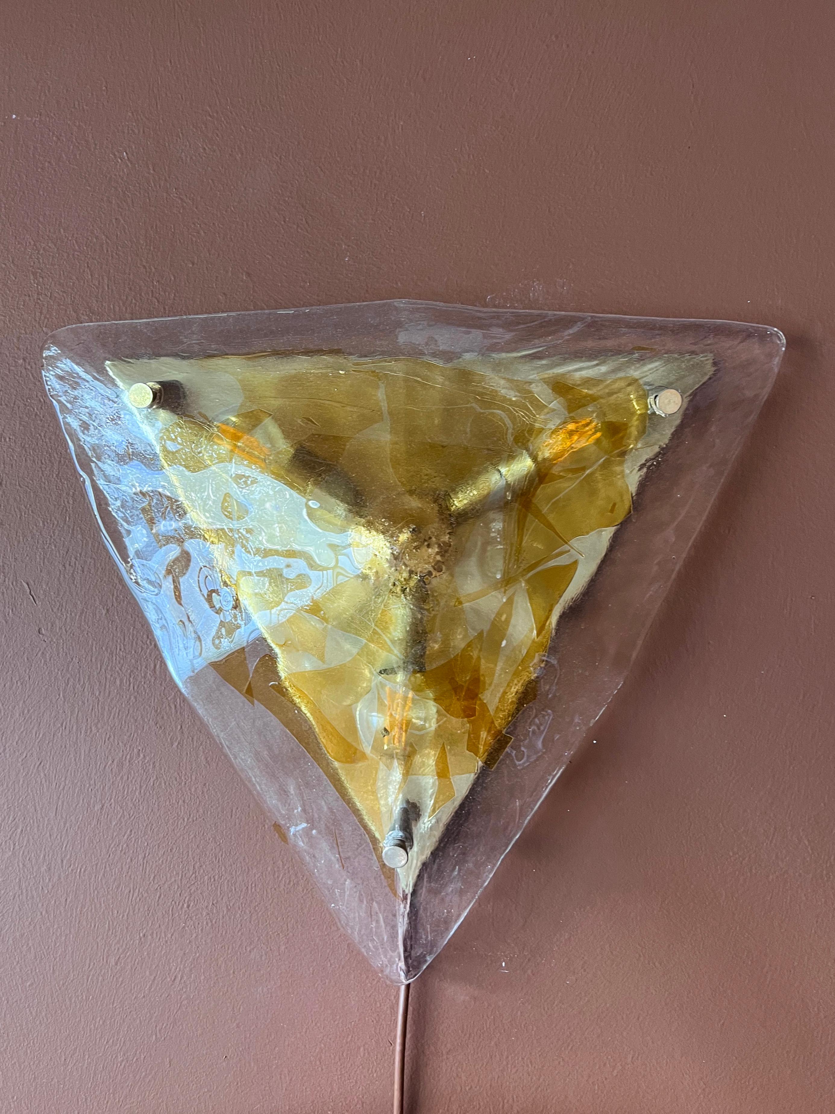 Late 20th Century Pair of Vintage Murano Accent Wall Lamps in Clear and Orange Glass by La Murrina For Sale