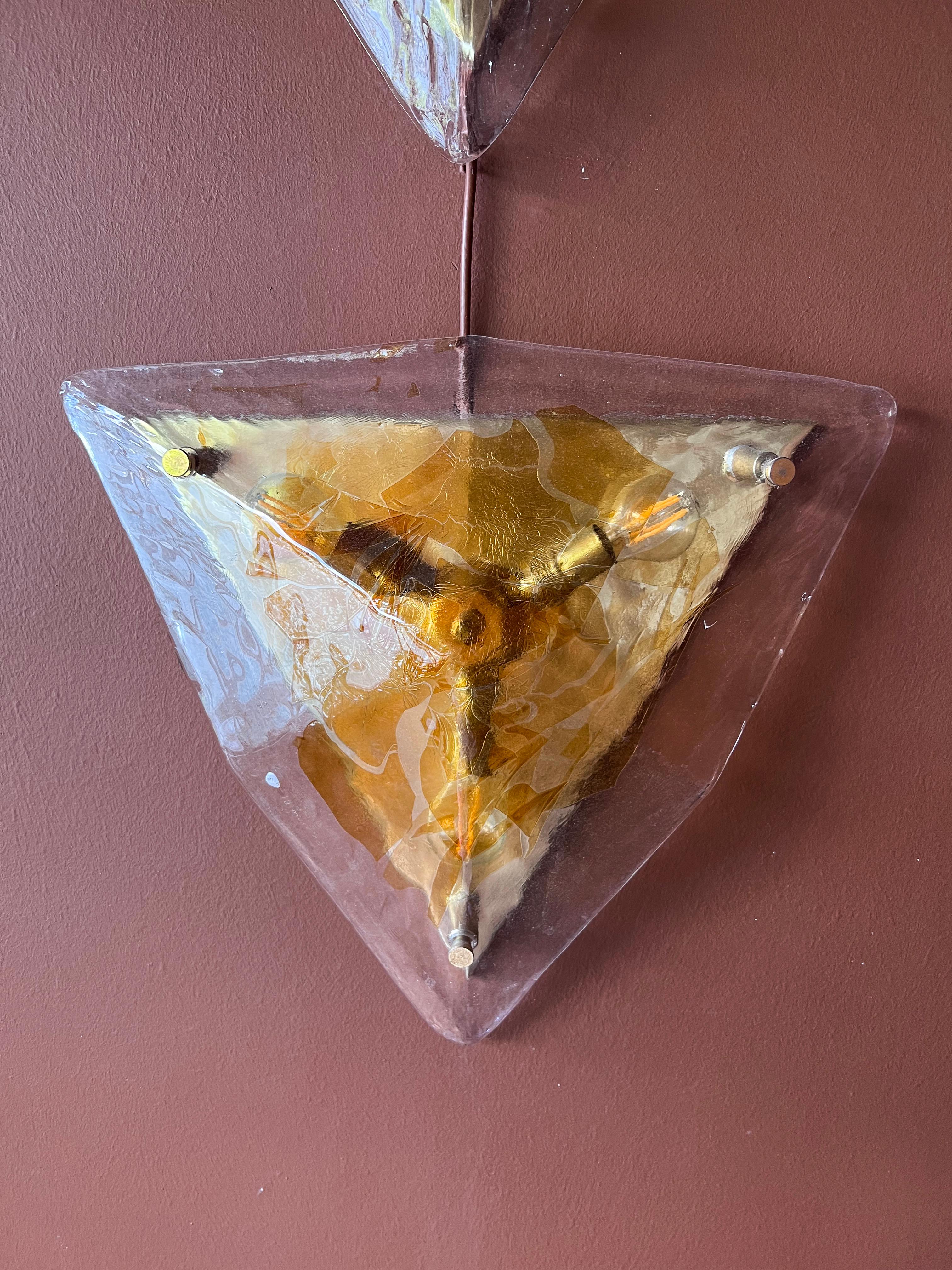 Metal Pair of Vintage Murano Accent Wall Lamps in Clear and Orange Glass by La Murrina For Sale