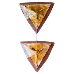 Paire de lampes murales d'appoint vintage en verre de Murano transparent et orange de La Murrina