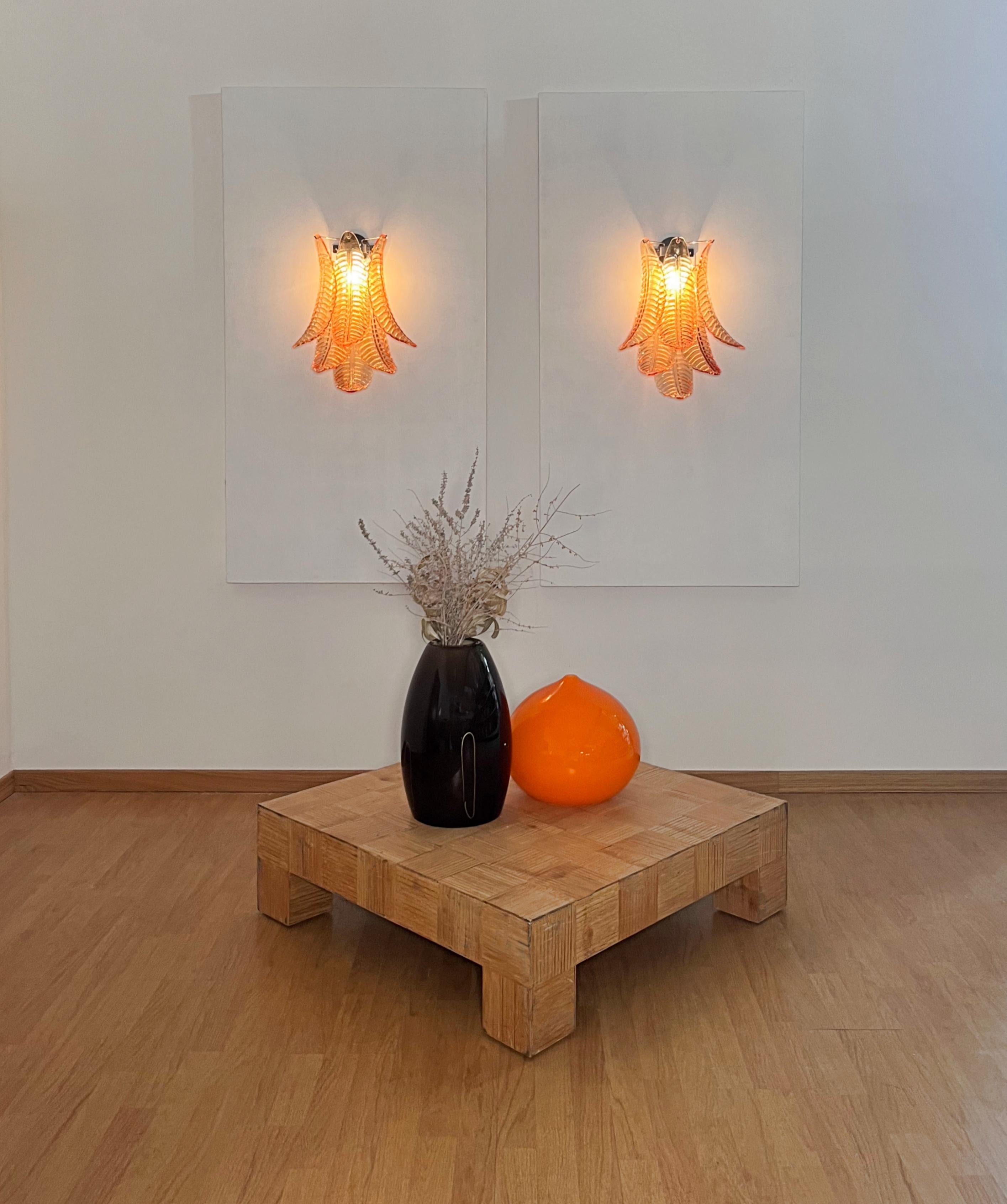 Pareja de apliques vintage de cristal Felci ámbar de Murano en venta 2