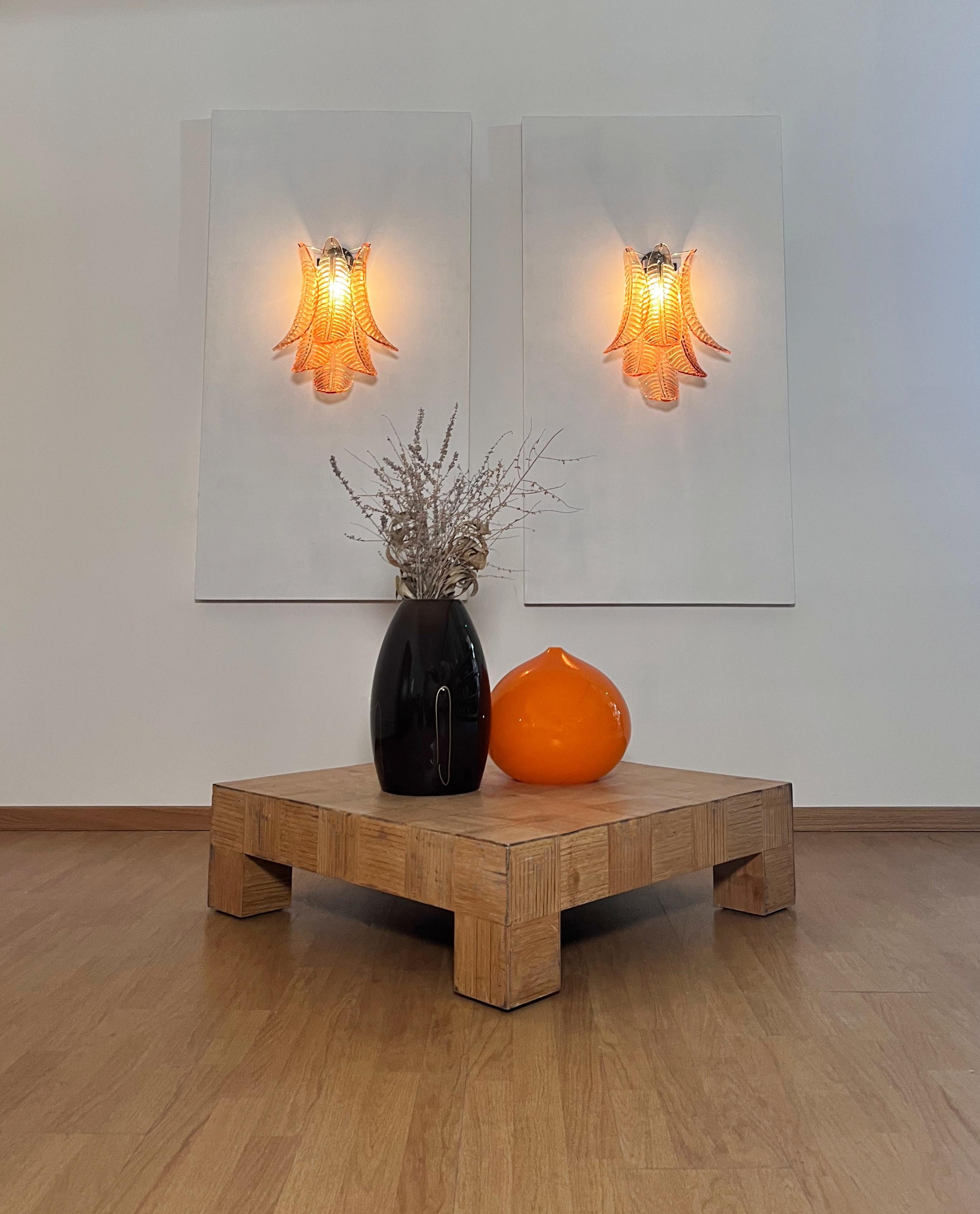 Pareja de apliques vintage de cristal Felci ámbar de Murano en venta 3