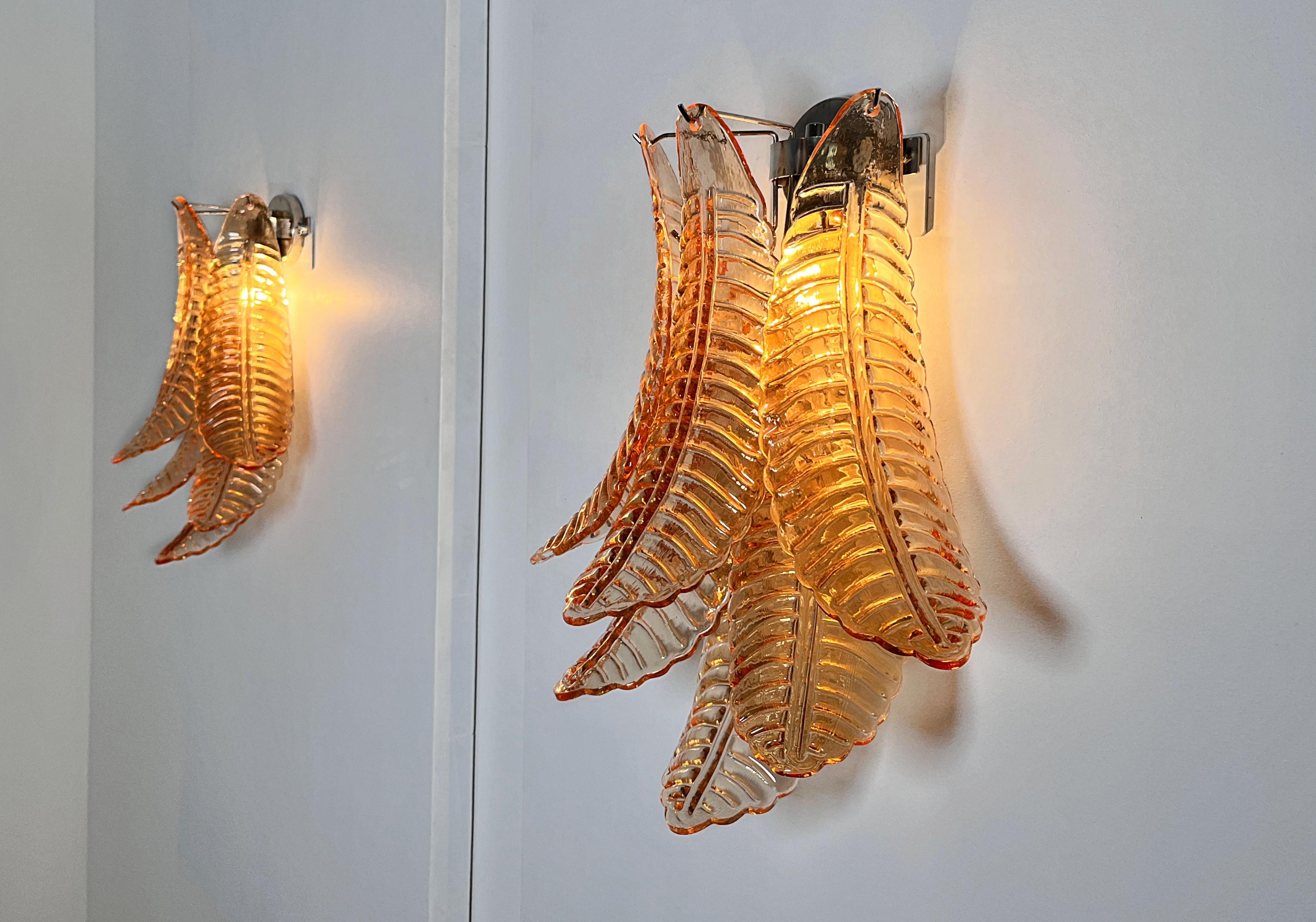 Pareja de apliques vintage de cristal Felci ámbar de Murano en venta 5