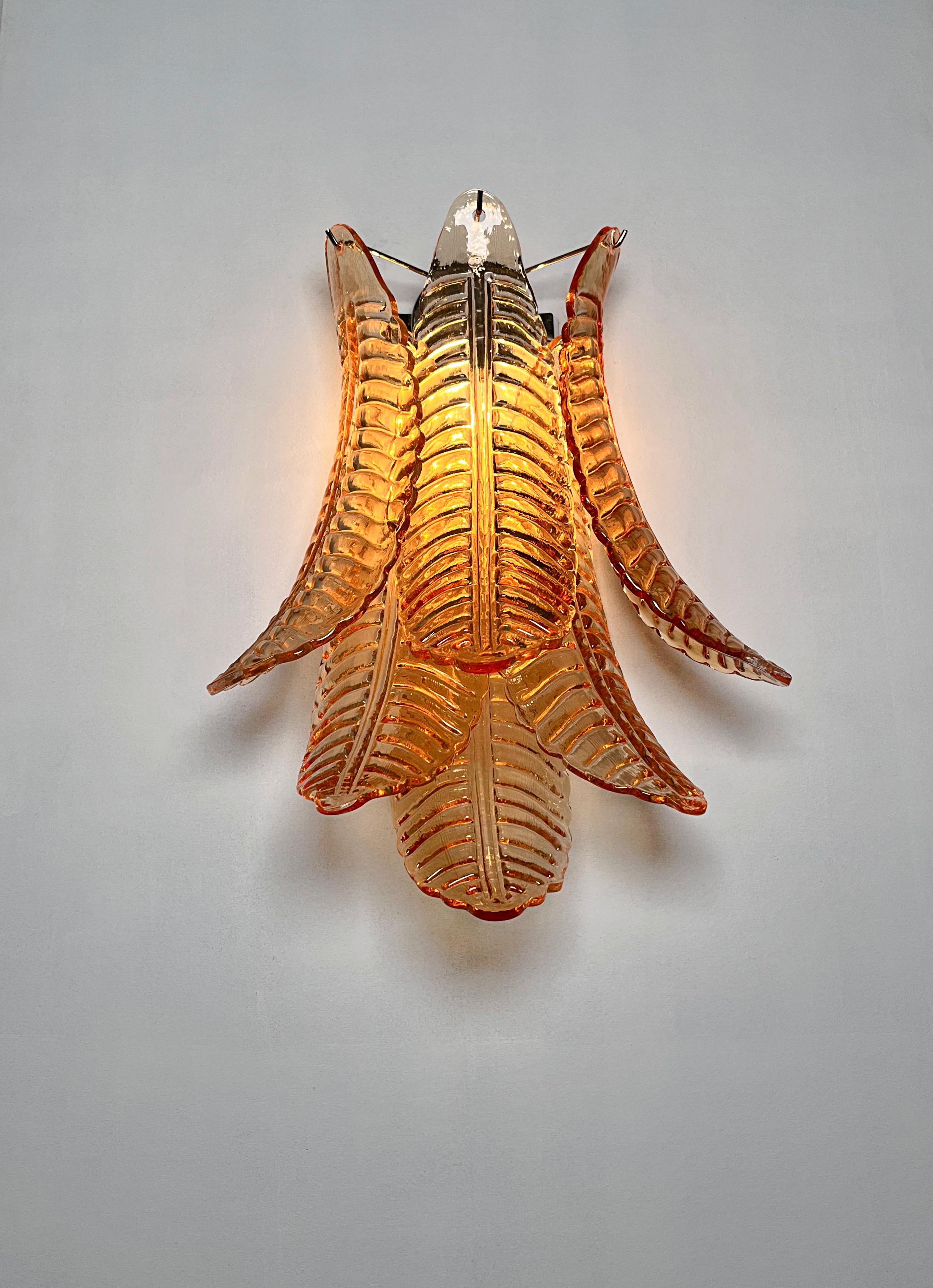 Pareja de apliques vintage de cristal Felci ámbar de Murano en venta 7