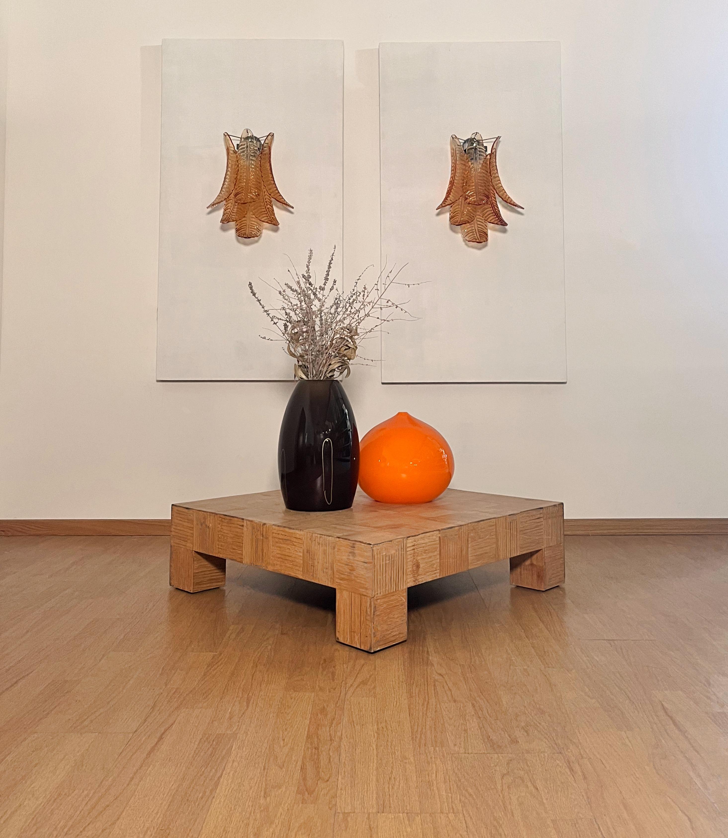 Pareja de apliques vintage de cristal Felci ámbar de Murano Moderno de mediados de siglo en venta