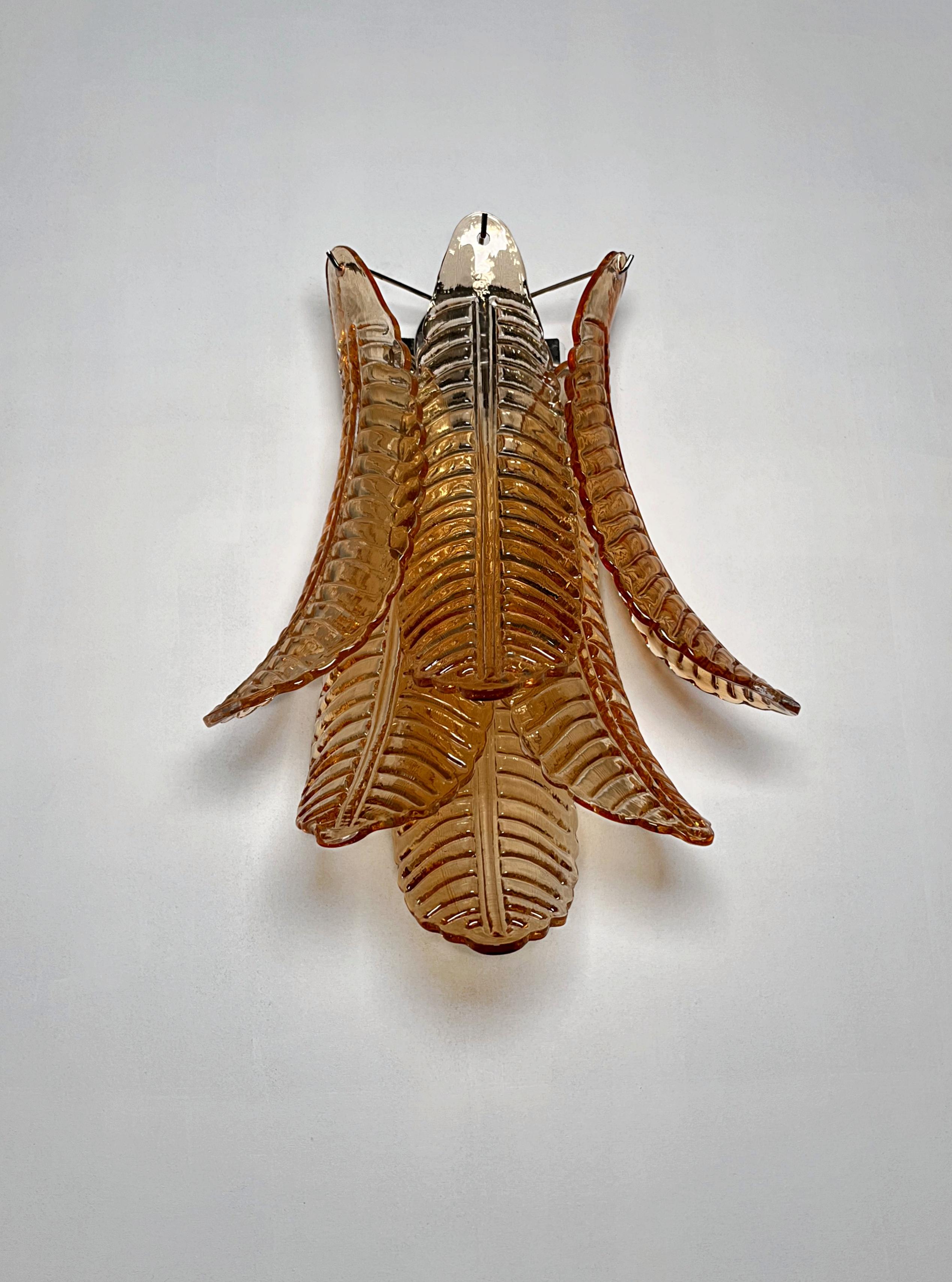 Pareja de apliques vintage de cristal Felci ámbar de Murano en Bueno estado para la venta en Gaiarine Frazione Francenigo (TV), IT