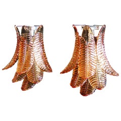 Pair of Vintage Murano Amber Felci Glass Wall Sconces