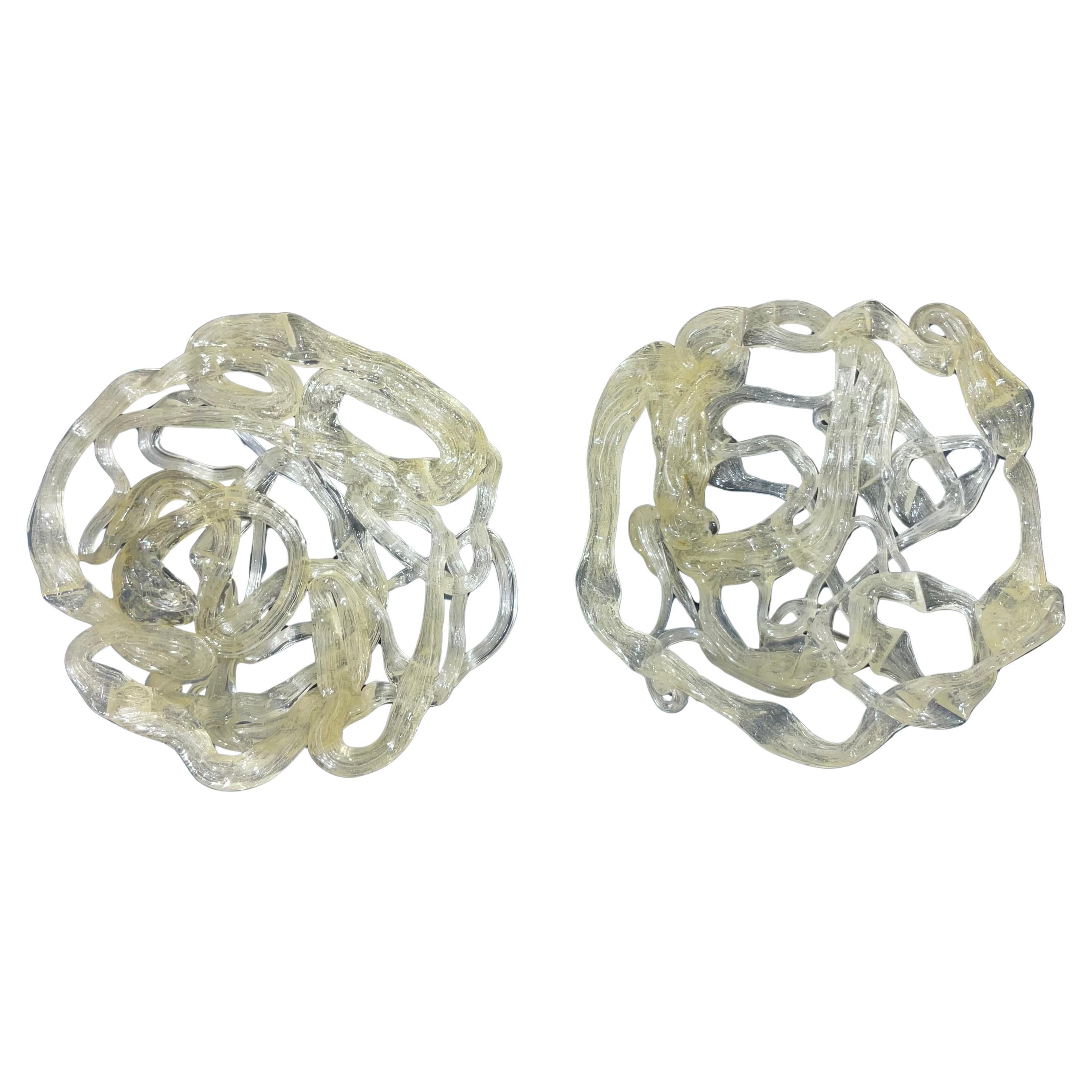 Paar von Vintage Murano Kunstglas "Spaghetti" dekorative Scheiben, Wand hängend im Angebot