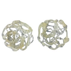 Coppia di dischi decorativi "Spaghetti" in vetro Art Decor d'epoca, appesi al muro