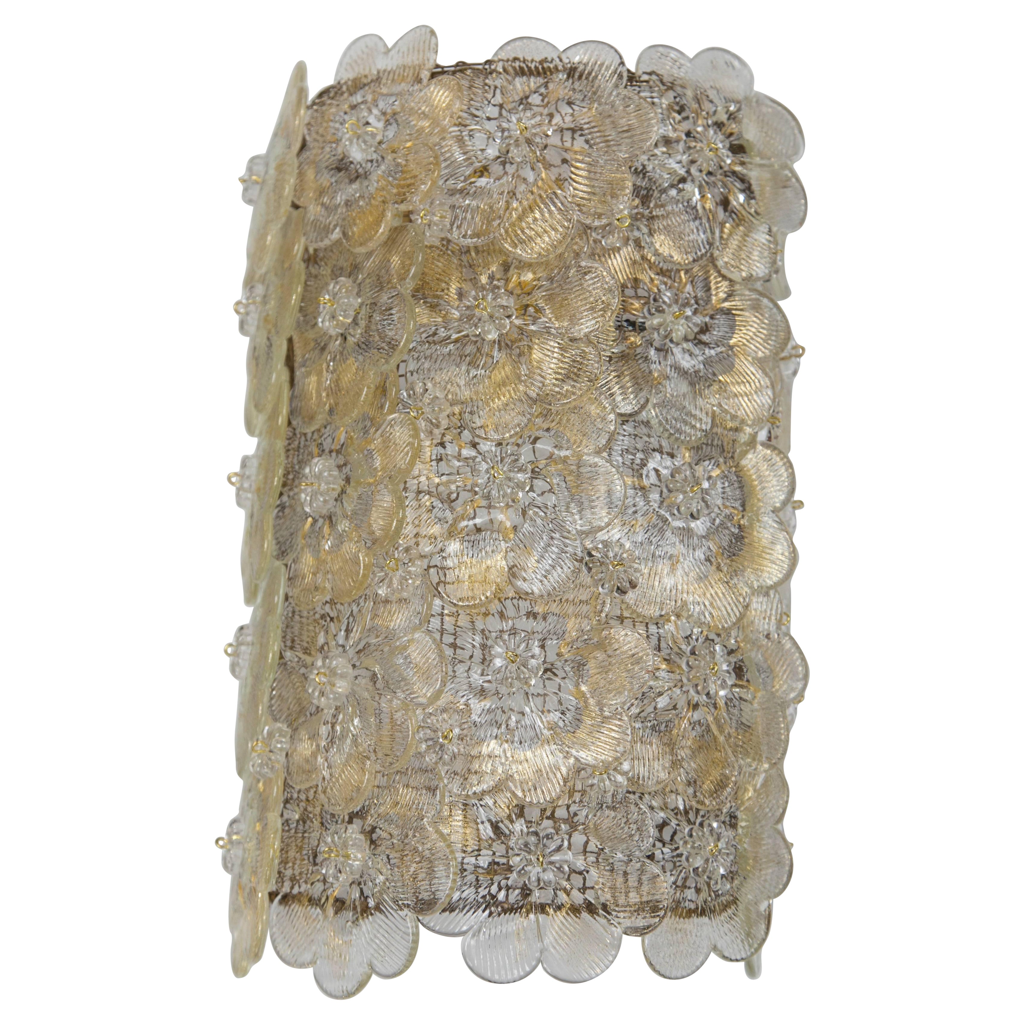 Paire d'appliques murales à fleurs soufflées vintage de Murano, certifiées UL en vente