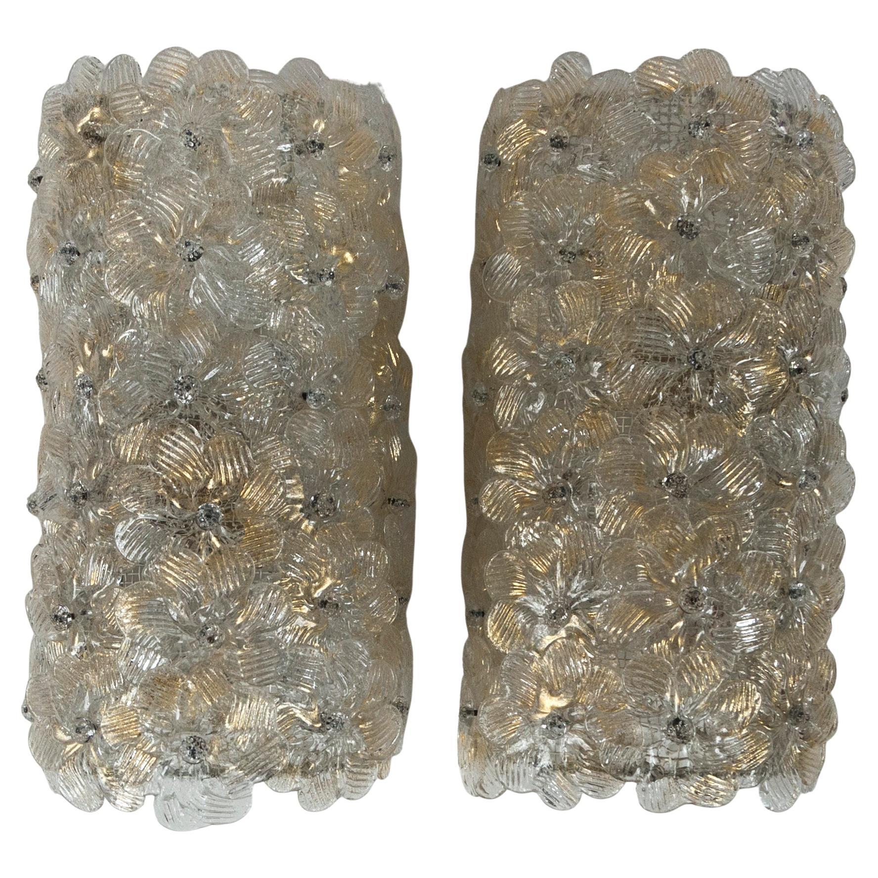 Pair of Vintage Murano Blown Floral Wall Lights, UL Certified