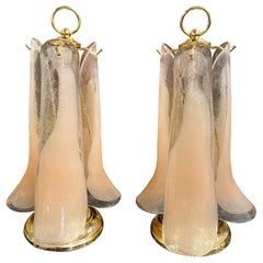 Pair of Vintage Murano Glass and Brass Lamps