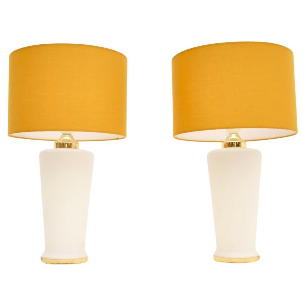 Pair of Vintage Murano Glass and Brass Table Lamps