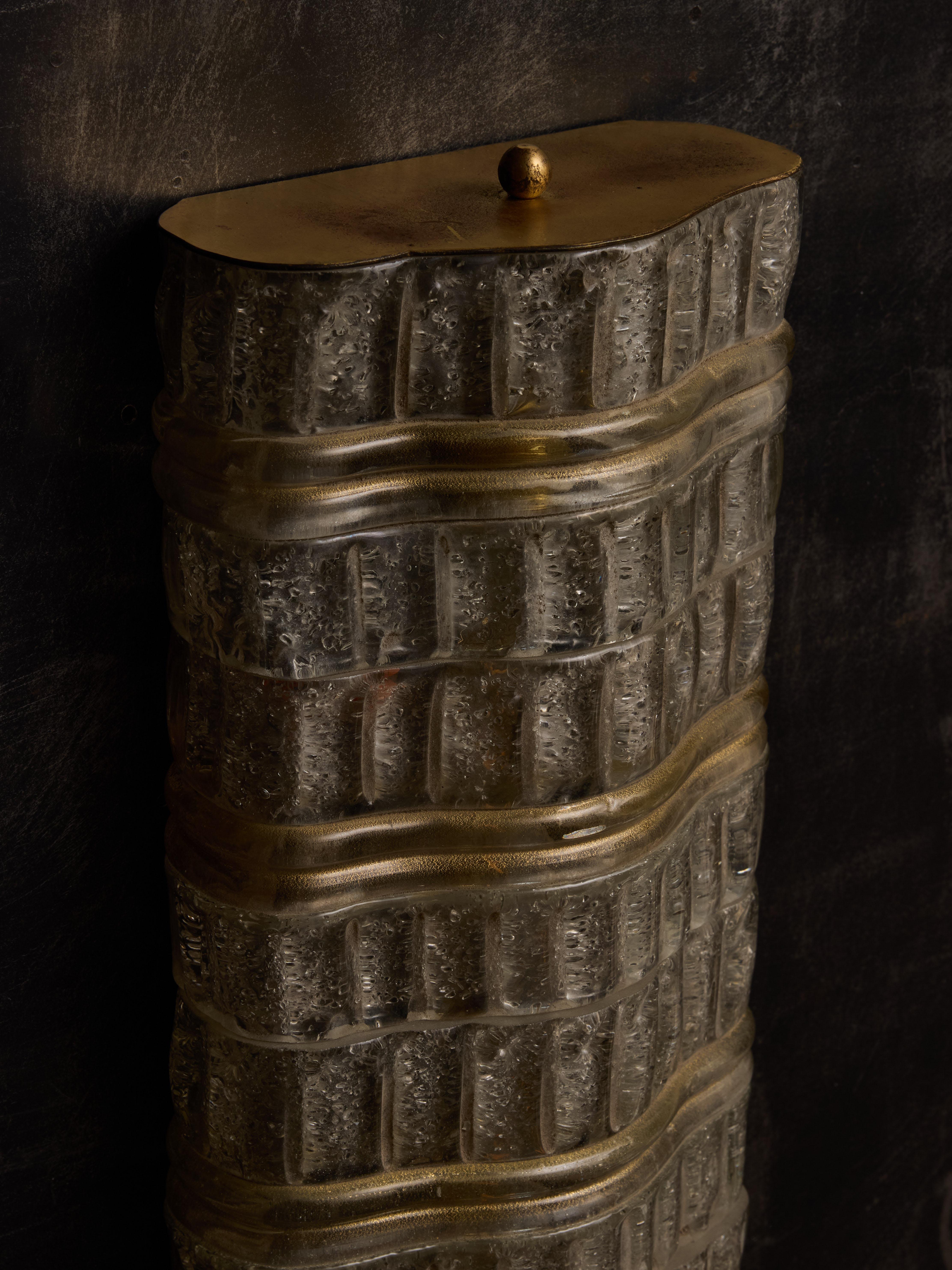Mid-20th Century Pair of Vintage Murano Glass Barovier & Toso Wall Sconces For Sale