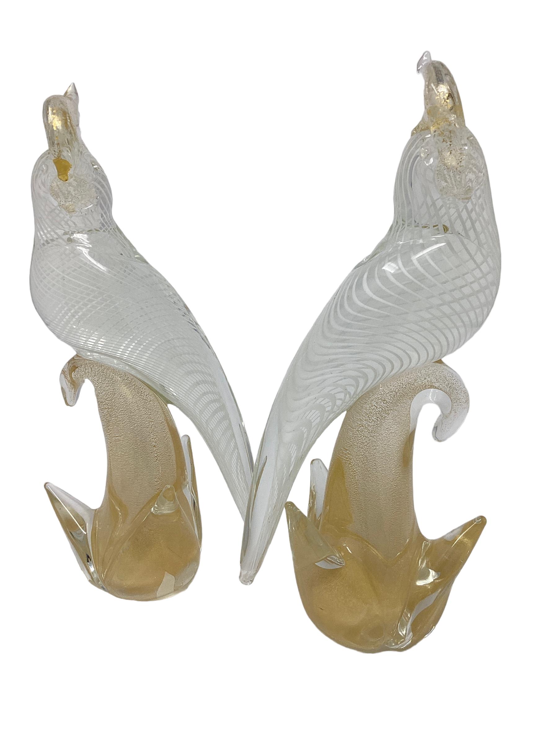 Mid-Century Modern Pair of Vintage Murano Glass Birds  For Sale