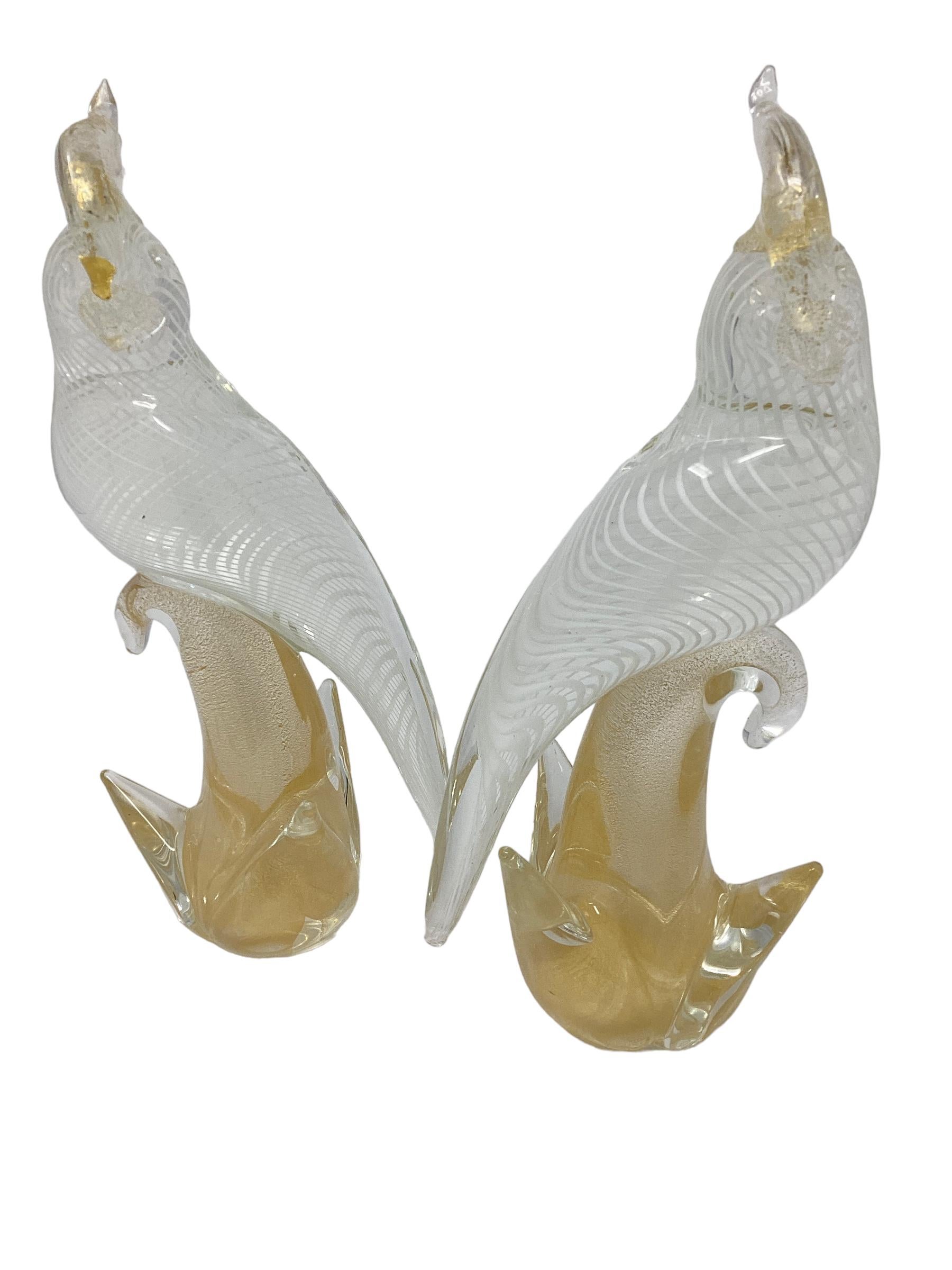 Italian Pair of Vintage Murano Glass Birds  For Sale