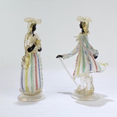 Pair of Vintage Murano Glass Lady and Gentleman Figurines