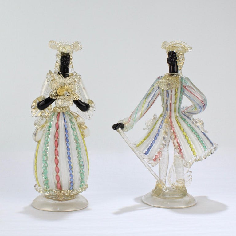 Pair of Vintage Murano Glass Lady and Gentleman Figurines at 1stDibs
