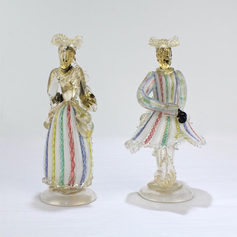 Pair of Vintage Murano Glass Lady and Gentleman Figurines at 1stDibs