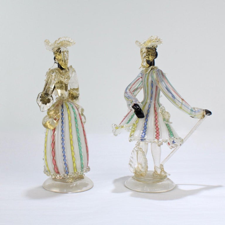 Pair of Vintage Murano Glass Lady and Gentleman Figurines at 1stDibs