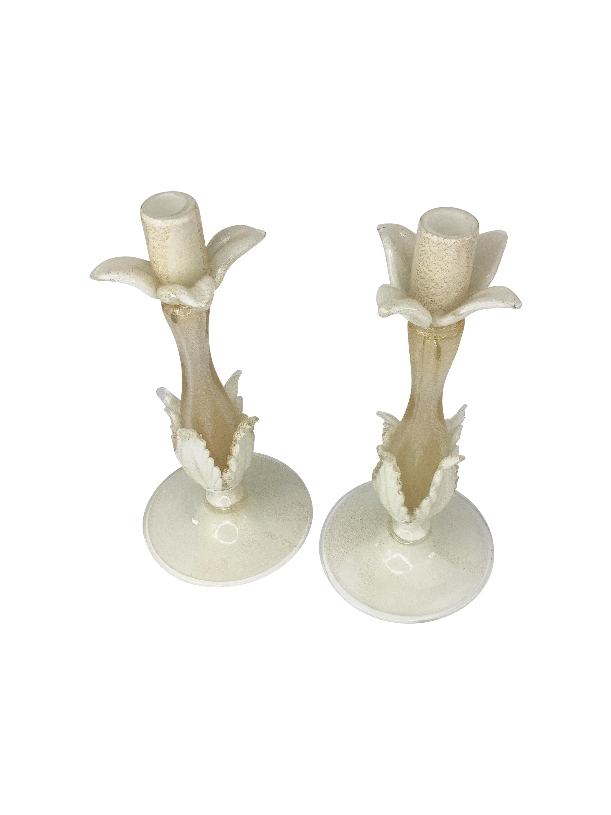 Mid-Century Modern Pair of Vintage Murano Glass Candlesticks attributed to Barovier & Toso