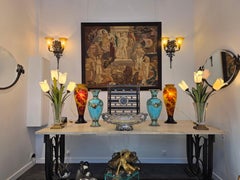 Pair of Vintage Murano Glass Flower Vases Lamps circa 1980